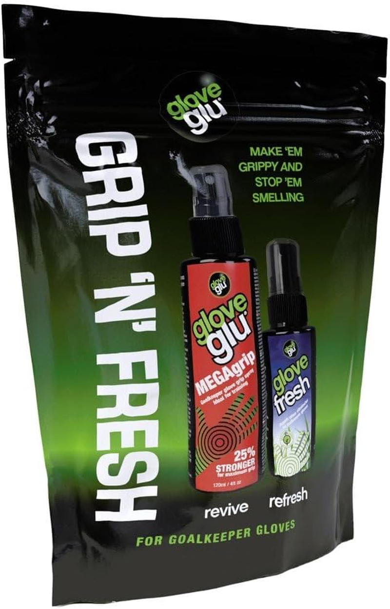 Gloveglu Men'S Mega and Fresh Bundle Football Goalkeeping Grip Enhancer Megagrip and Glovefresh Pack, Black, One Size