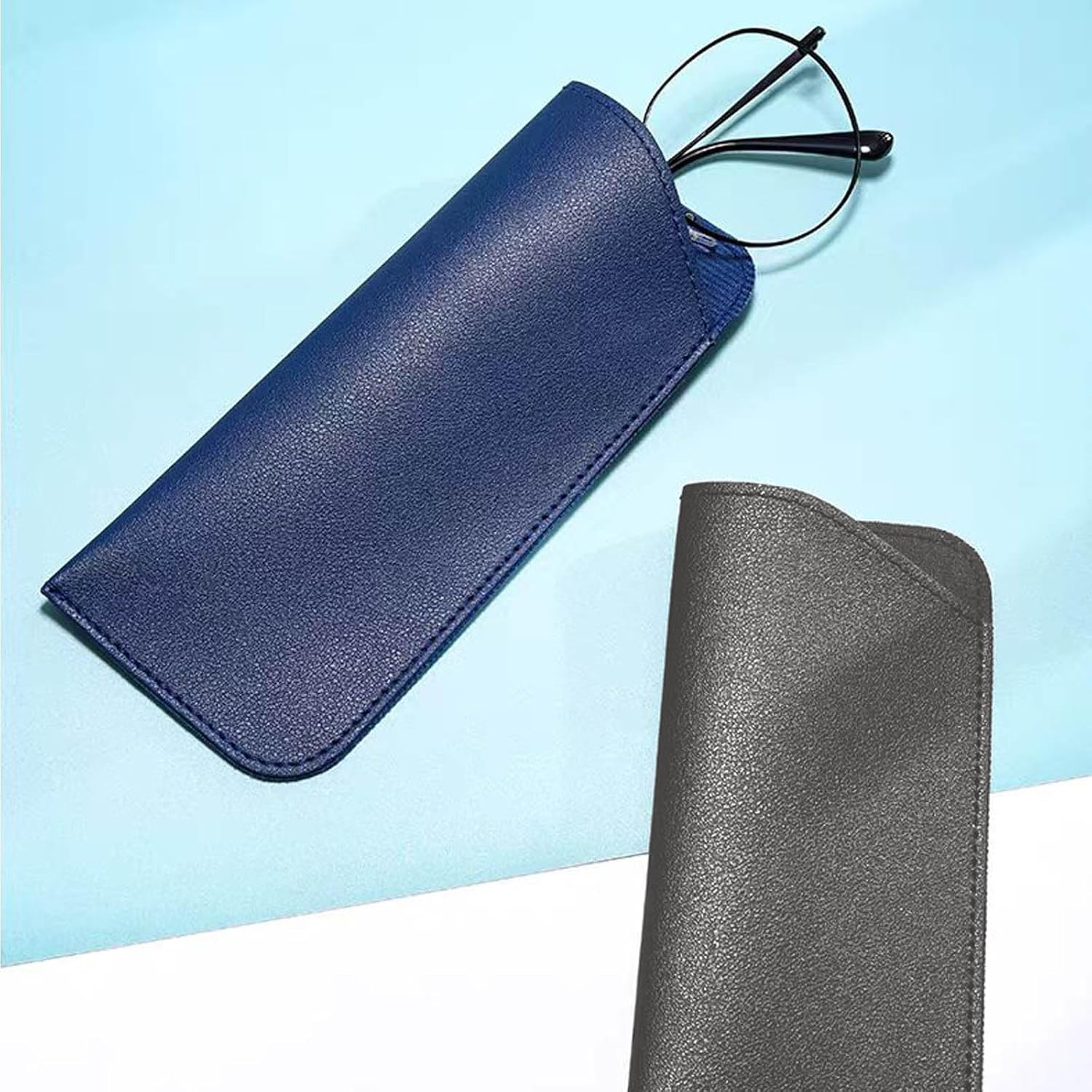 5 Pcs Soft Glasses Cases, Anti-Scratch PU Leather Glasses Case Patch, Portable Travel Protective Sunglasses Case for Travel, Office, Home and Daily Use for Men, Women (5 Colors) image number 6