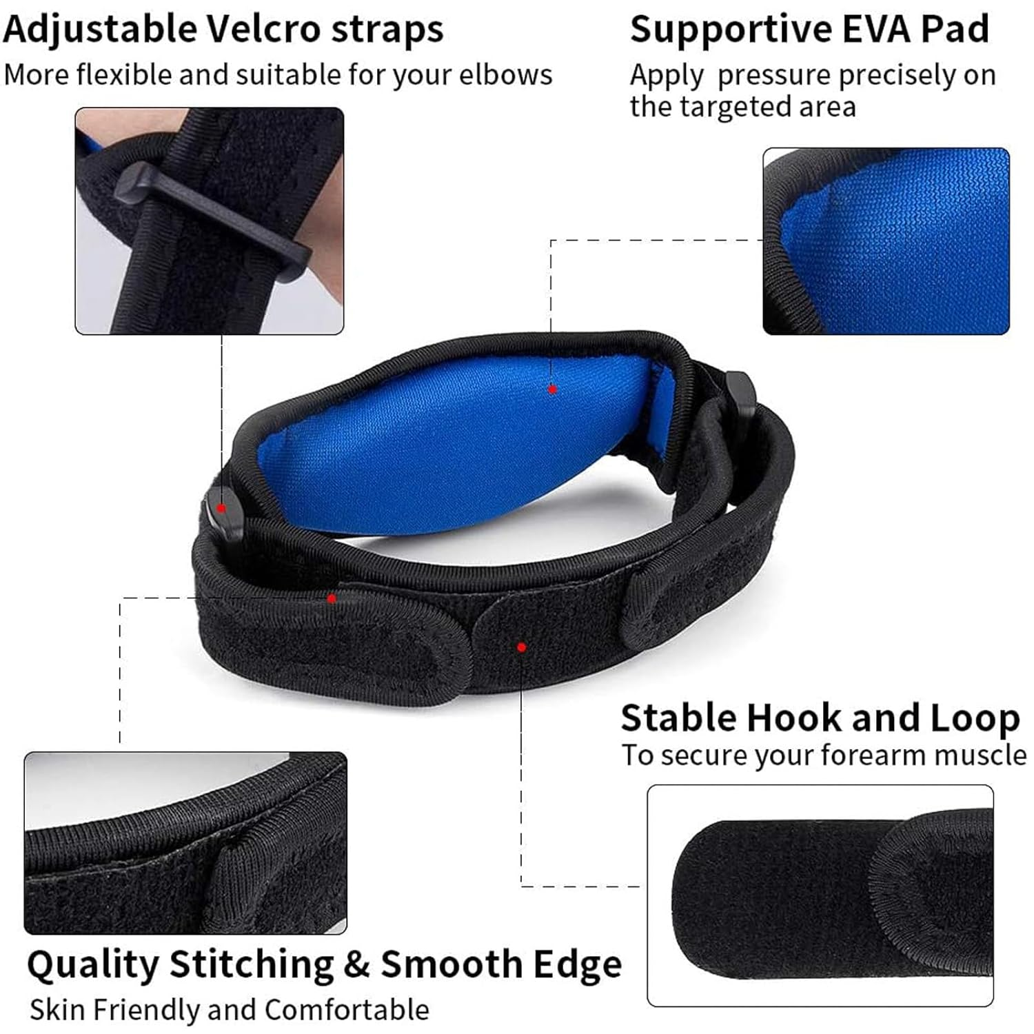 2 Packs Tennis Elbow Brace for Men & Women, Tendonitis Elbow Brace & Strap Golfers Elbow Brace Counterforce Band for Tendon Pain Relief & Support for Forearm (Blue/Black) image number 2