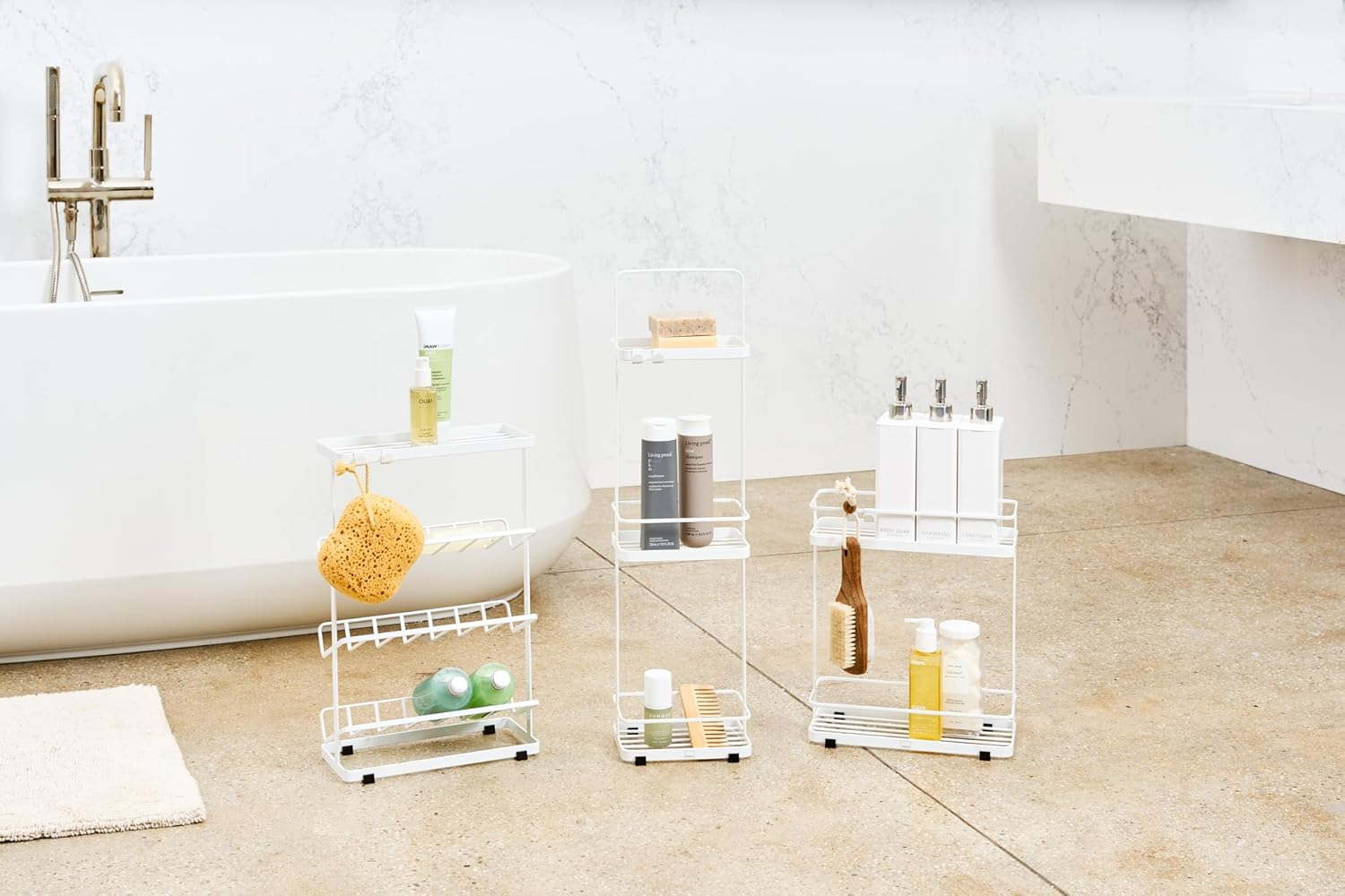 Yamazaki Home Bath Rack-Bathroom Storage Holder, Shelf Organizer | Steel | Short | Shower Caddy, White image number 2