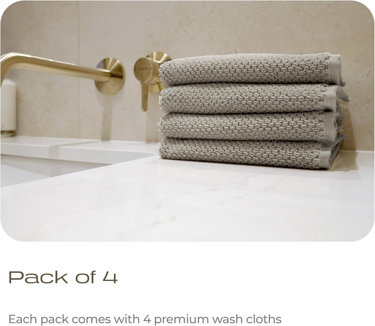 KOHDA LIVING Luxury Washcloths for Face &ndash; Wash Cloths for Bathroom, Silver Infused, Thick & Soft Face Towels &ndash; Premium Luxury Wash Cloths for Your Face, Body, or Bathroom &ndash; 4 Pack (Dune) image number 3