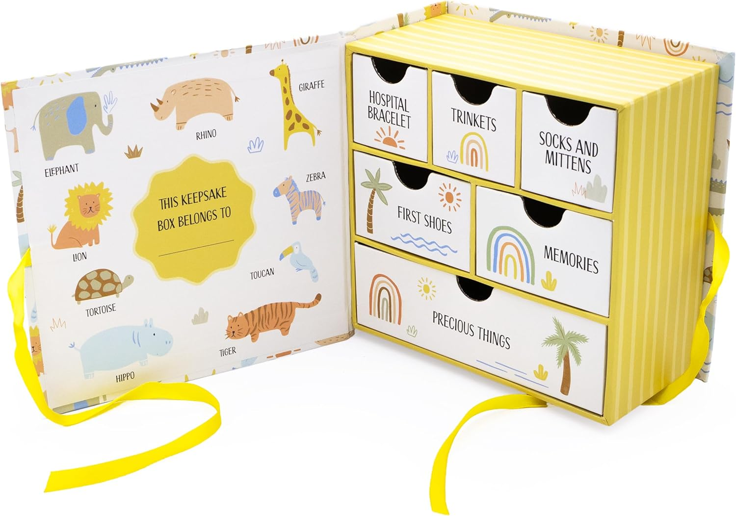 Lullaby Animals Baby Keepsake Box &ndash; 6 Drawer Memory Box for Newborn Mementos &ndash; Baby Gift with Ribbon Closure image number 5