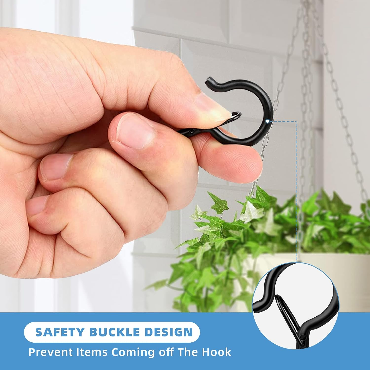 Esteopt Screw-In Hooks, Q-Hanger Hooks, Screw Hooks for Outdoor String Lights Plants, Birdcage, Feeders, Christmas Decor, Mounted on Ceiling or Wall (Black-8Pcs) image number 3