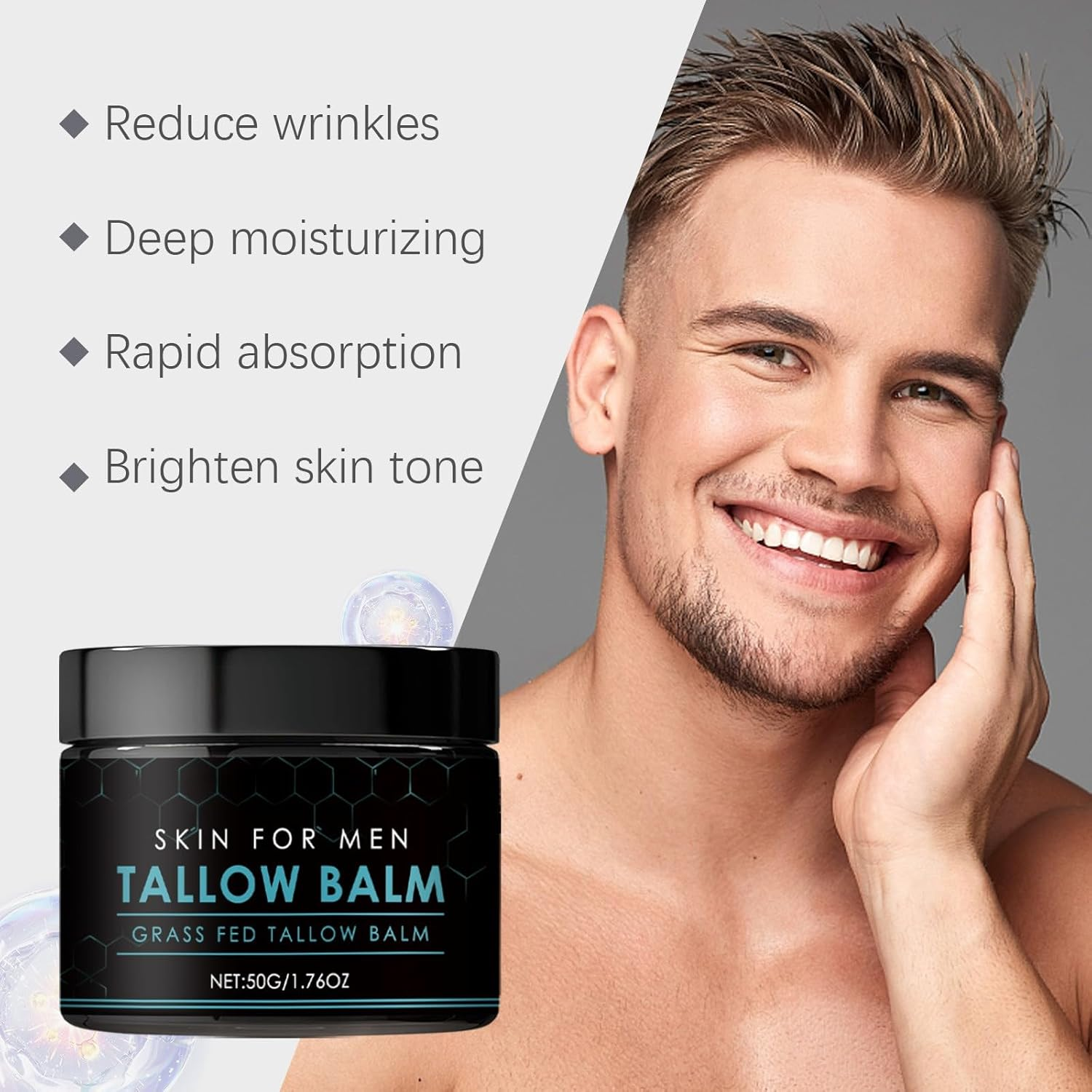 Beef Tallow for Skin, Men&rsquo;S Tallow Balm, Grass Fed Natural Moisturizer, Hydrating & Nourishing Cream for Face Body Hands, Anti-Dryness Repair Balm, Gentle Daily Skincare for Men (1Pcs) - 1Pcs image number 4