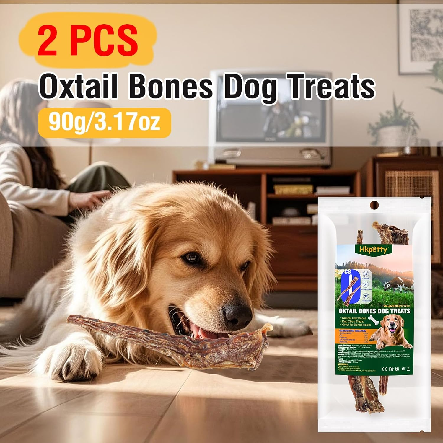 Natural Beef Tail Bones for Dogs - Long-Lasting Dental Chew, Rawhide-Free & Digestible Dog Treats,Single Ingredient Grass-Fed Beef（2 PCS） image number 1