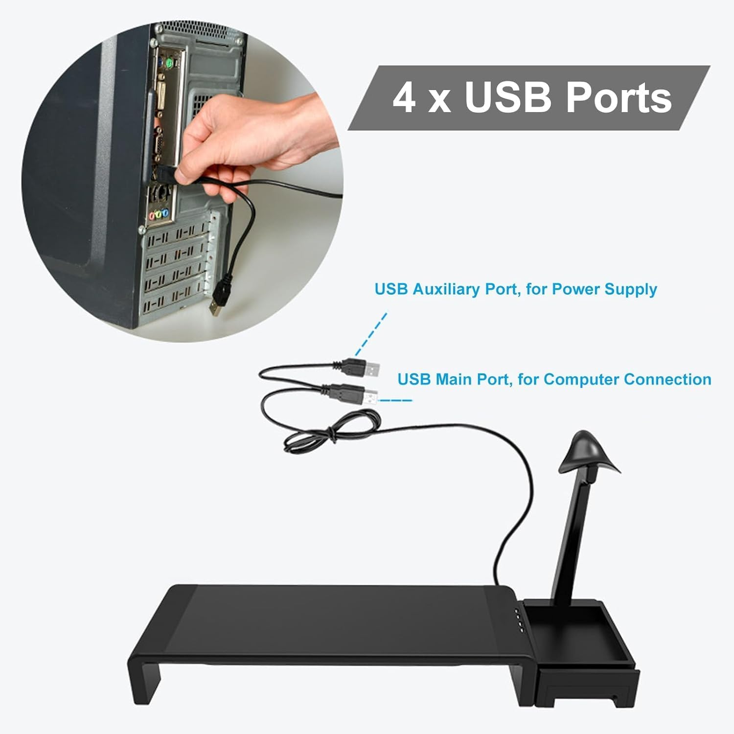 Monitor Stand Riser, Computer Monitor Stand for Desk, Height Adjustable Computer Stand, Desk Monitor Stand underneath Storage with Drawer Phone Stand Headphone Stand USB Port for Office image number 1