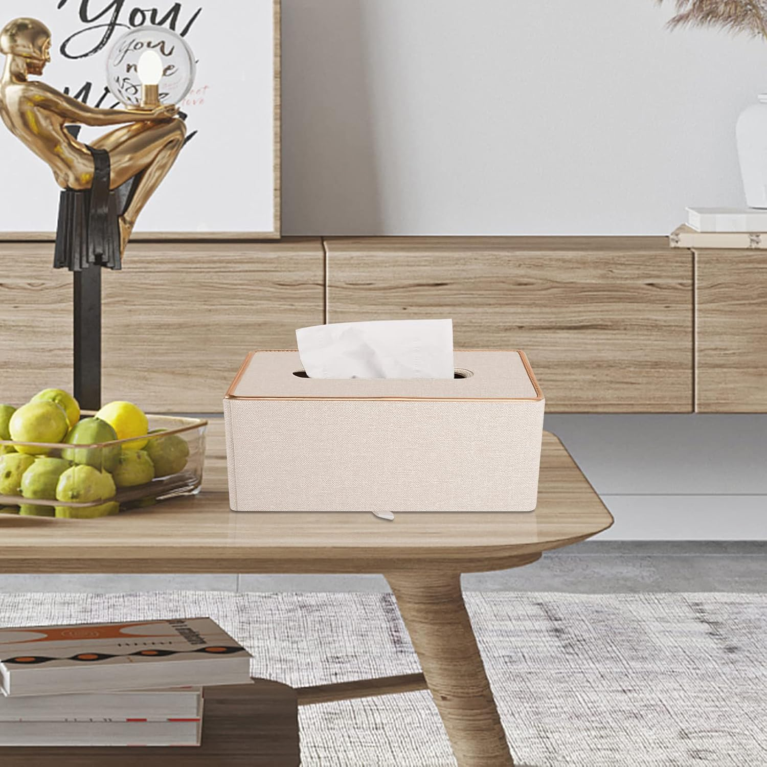 RHCSZ Fashion Leather Tissue Box Holder,Rectangular Tissue Box Cover for Bathroom Dresser Night Stand,Napkin Box Drawer Paper Dispenser,Home Office Car Tissue Holder with Magnetic Bottom (Beige) - Black Checkered image number 6