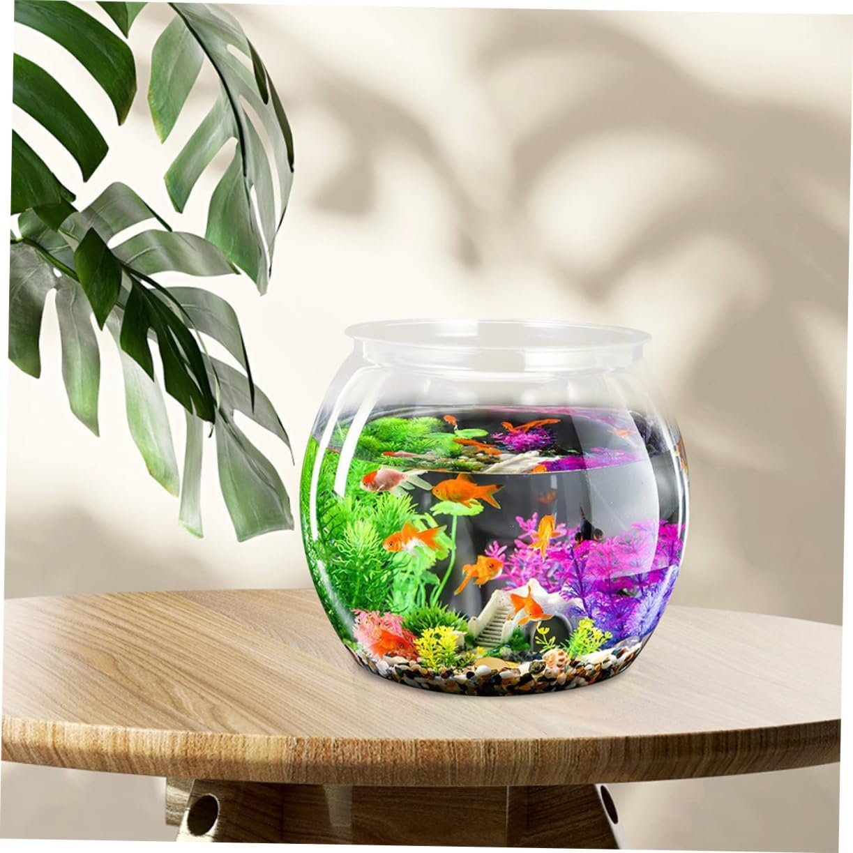FUTUREORYY Transparent Betta Tank Multi Function Goldfish Aquarium Bowl for Small Aquatic Pets Clear Plastic Fish Tank for Goldfish and Turtles Compact Desktop Decorative Aquarium With