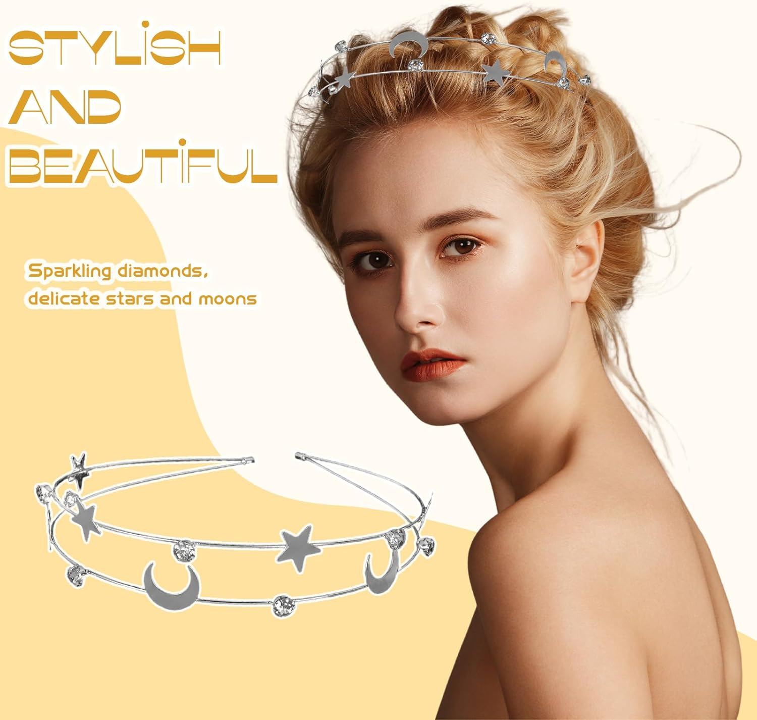 TELAIN Women'S Star Headband Set of 2 in Gold and Silver with Rhinestones, Comfortable and Durable, for Festivals and Everyday Use image number 6