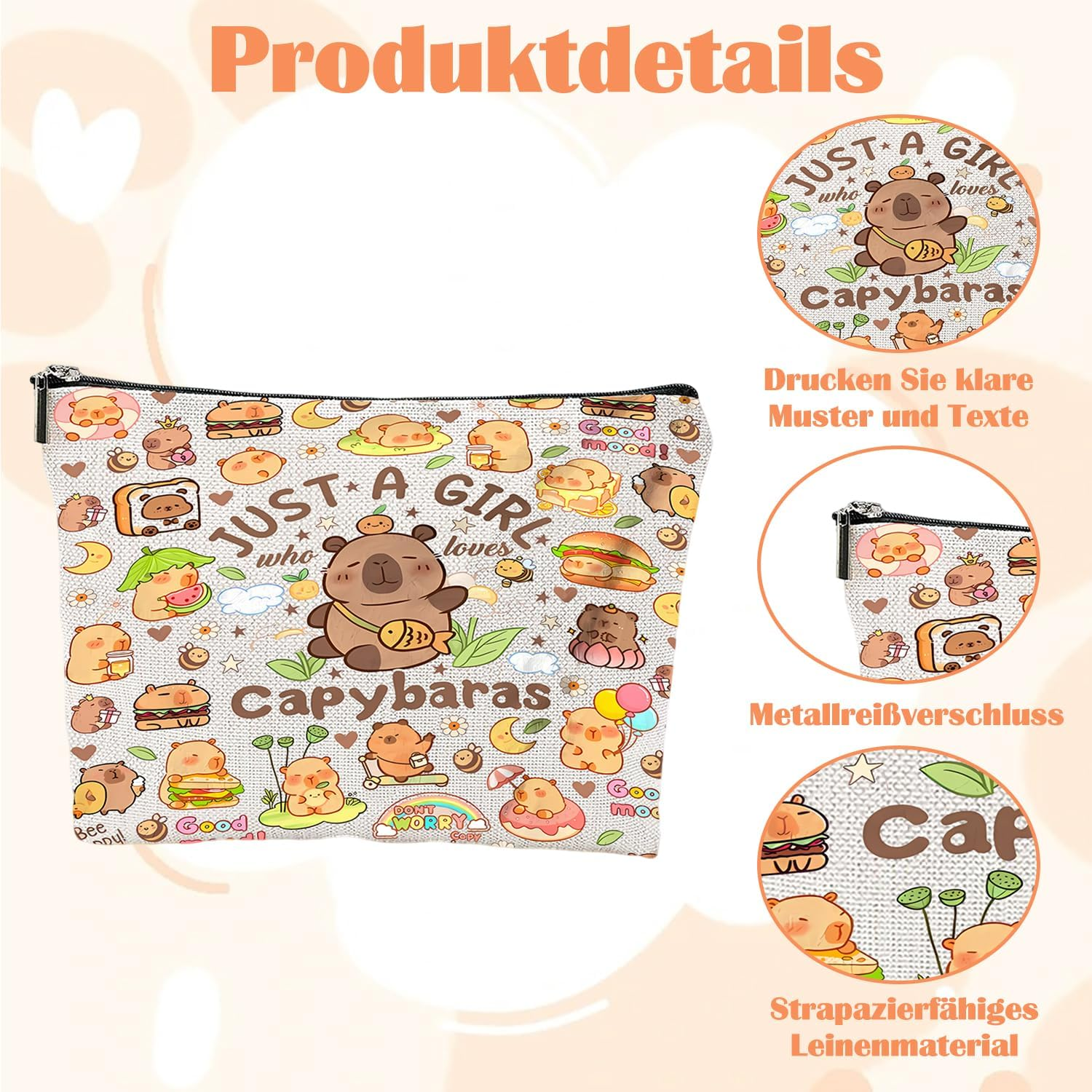 Cosmetic Bag for Girls Capybara Makeup Bag Makeup Bag with Zip for Girlfriend Capybara Gifts for Birthdays Portable Toiletry Bag Women for Travel Everyday Life Cute image number 2