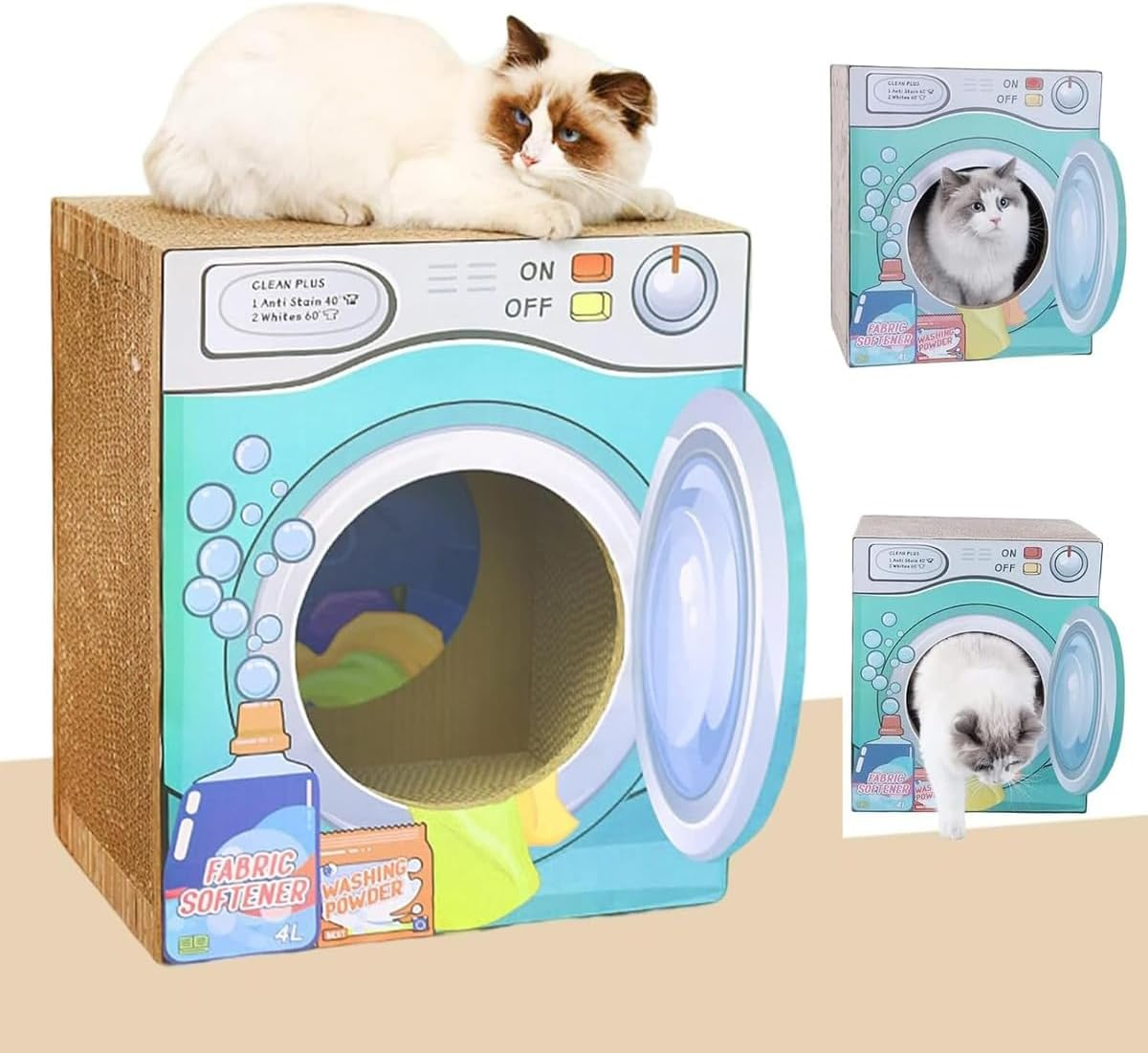 AIMALL 17.32 Inch Two-Layer Cat House with Scratch Board, Durable Corrugated Paper, Vertical Cat Litter Box, Anti-Scratch Sofa Protector, Spacious Design image number 6