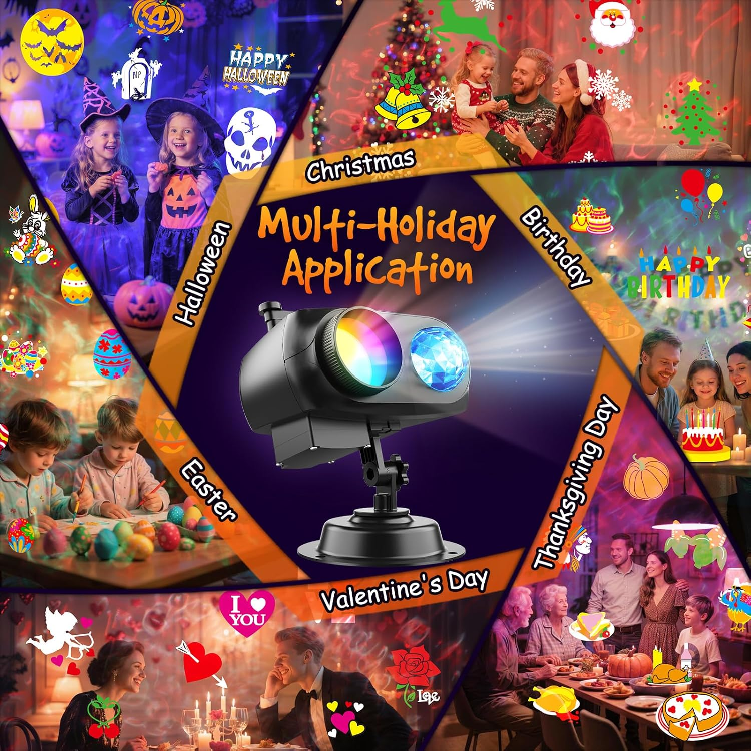 Halloween Projector Window Waterproof 2-In-1 Halloween Christmas Projector Outdoor with 10HD Films and 10 Colours Sea Waves with Remote Control and Timer for Holidays, Parties, Decoration, Garden image number 3