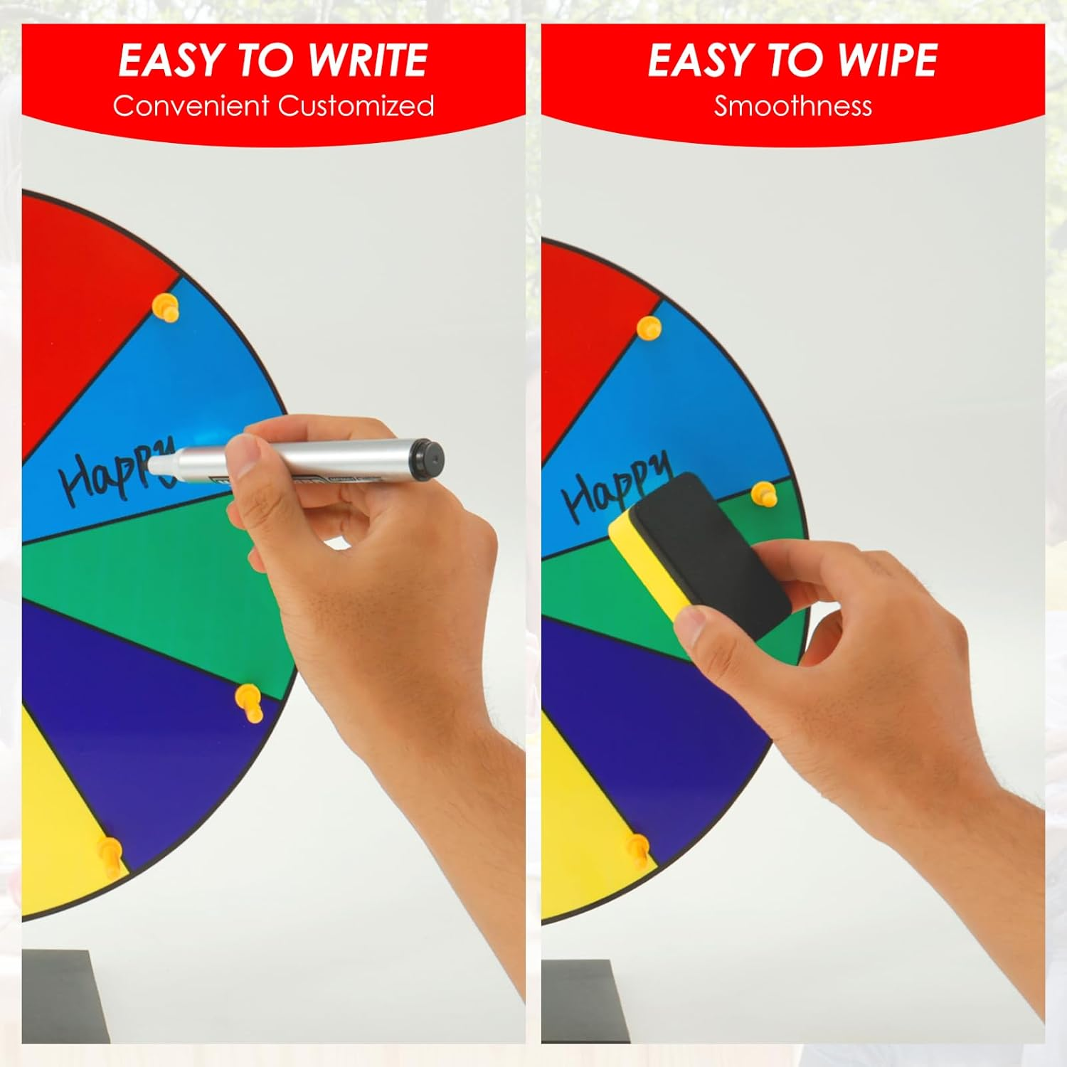 30Cm/12Inch Prize Wheel, 10 Slots Color Tabletop Spin Prize Wheel, Tabletop Roulette Spinner Wheels of Fortune with Dry Eraser and Marker Pen, Editable Spin Wheels for Fortune Spin Game image number 3