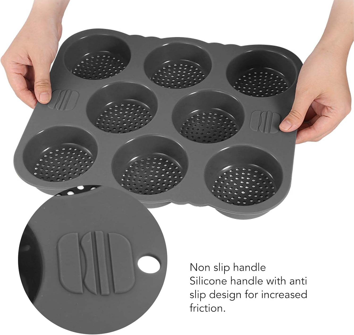 8 Cavity Hamburger Bread Pan and 4 Cavity Baguette Pan, Silicone Hamburger Buns, Non Stick Baking Pan, Perforated Design, Heat Circulation, Easy Release, Black image number 4