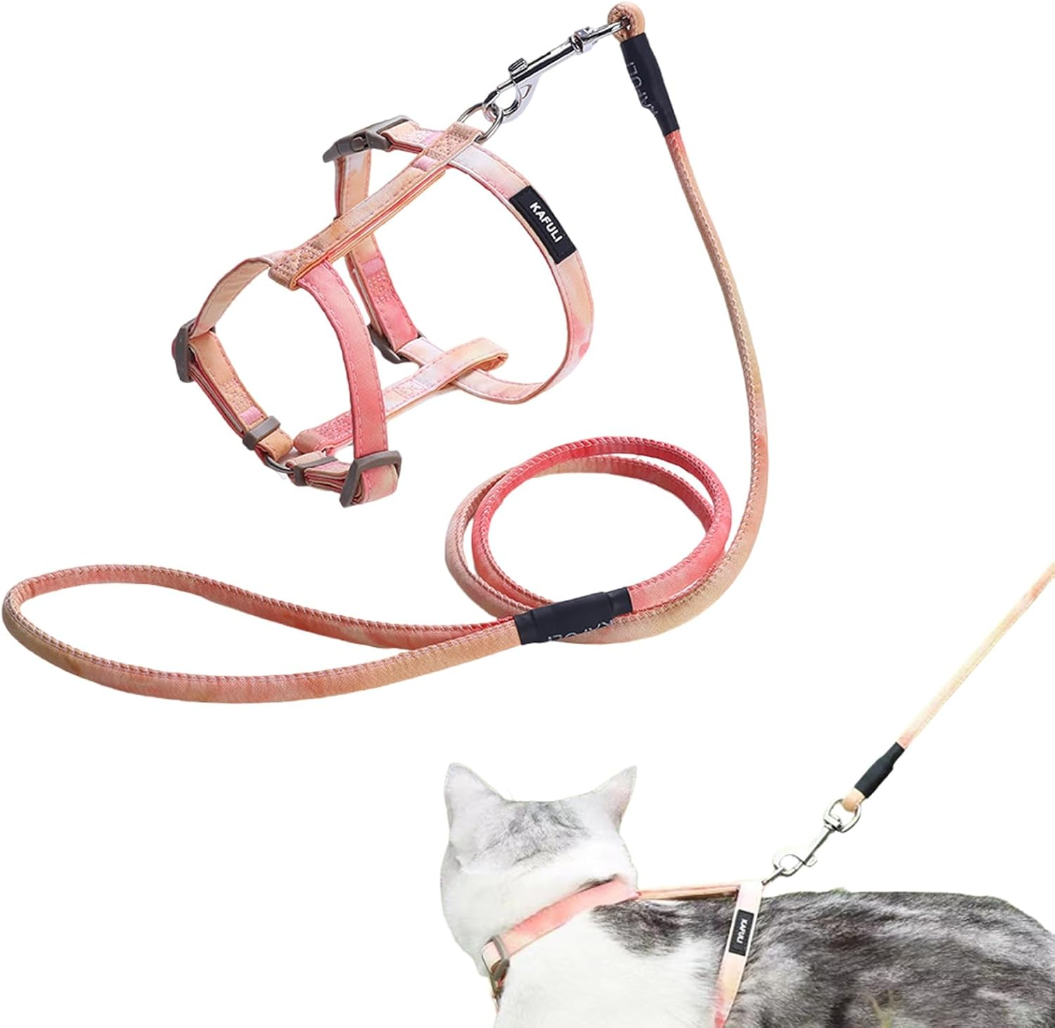 Cat Harness with Lead, Escape Proof Cat Harness Lead, Adjustable Cat Lead with Harness for Small, Medium Cats, Outdoor Walking, Colour Gradient Orange image number 3