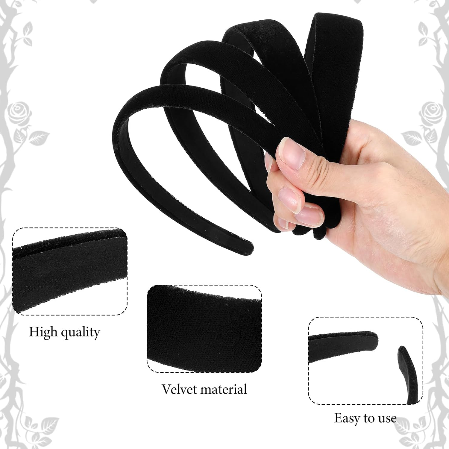 LXUEJIE Pack of 4 Women'S Black Velvet Headbands, Wide Headband, Vintage Hair Band, Simple Hair Bands, Velvet Fabric Headbands, Fashion Hair Accessories for Girls, Women, Everyday (4 Pieces) image number 6