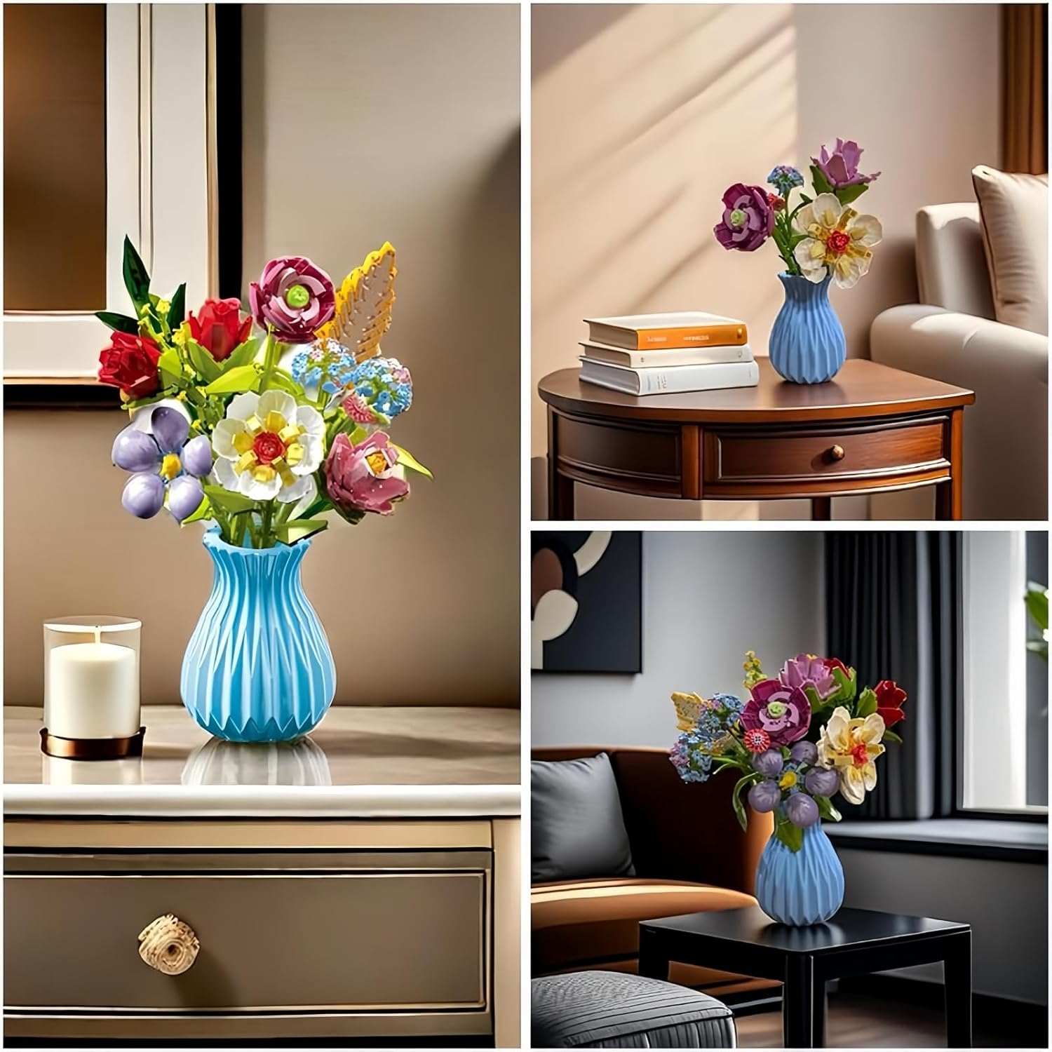 TANSAR Bouquet Kit with Vase, 691 Pieces Flower Building Blocks, Flower Bouquet Botanical Collection for Adults, Women, Office and Home Decoration, Gifts for Mother'S Day, Valentine'S Day, Birthday image number 1