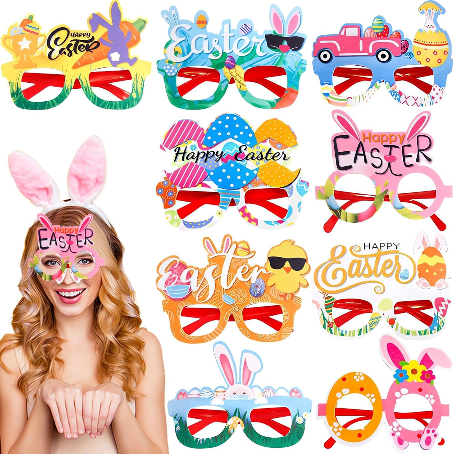 Easter Decorations 9 Pcs Glasses Party Decor Booth Props Easter Glasses Chick Bunny Eggs Costume Eyeglasses for Kids Easter Party Supplies