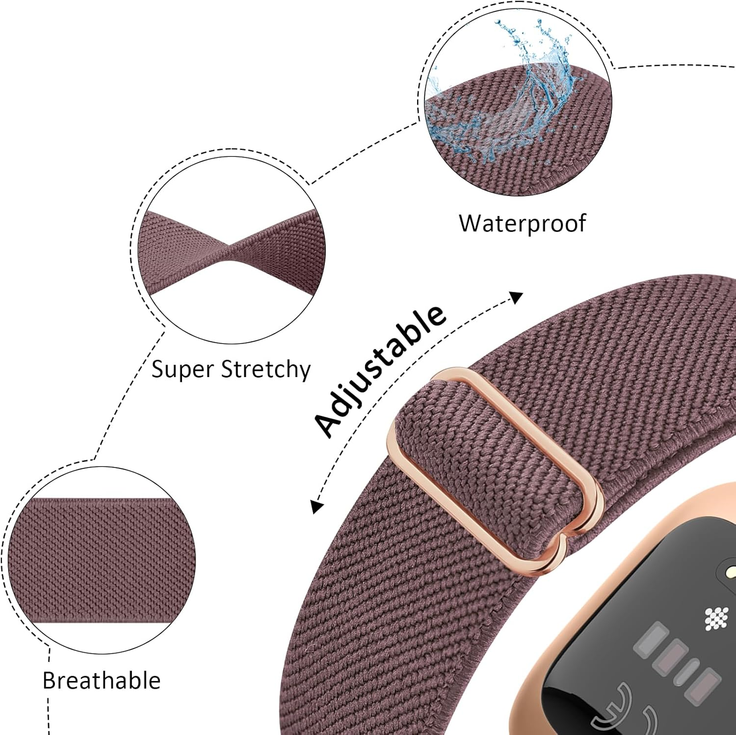 [3 Pack]Adjustable Elastic Bands for Fitbit Versa 2 Bands, Fitbit Versa Band,Versa Lite/Se Band, Soft Stretchy Loop Breathable Sport Nylon Replacement Strap Wristbands for Women/Men image number 4