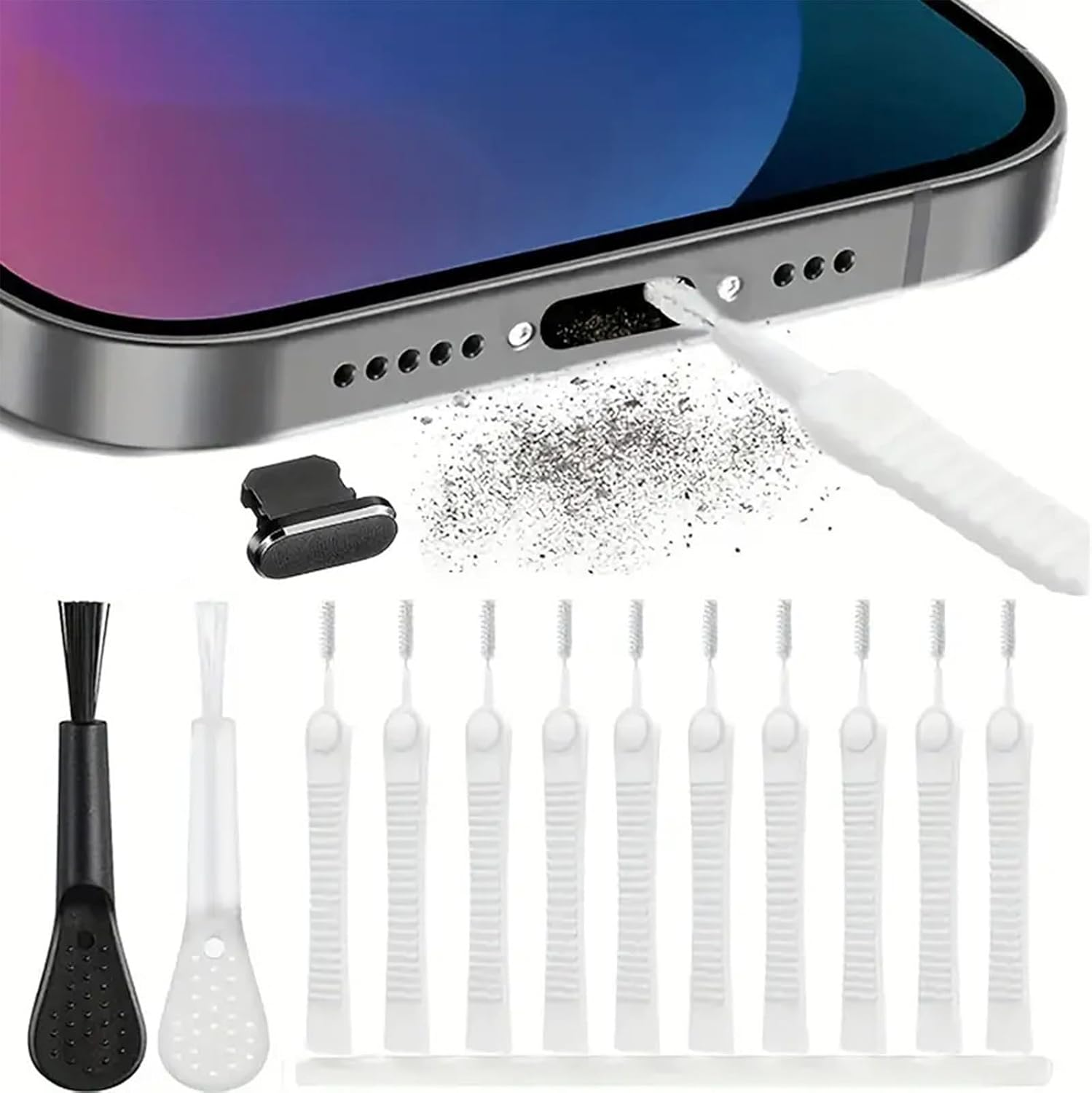 Xolixorium 13-Piece Mobile Phone Port Cleaning Kit - Phone Cleaner for Iphone Cleaning Kit Keyboard Cleaner Charging Port Headphone Camera Speaker (Type C) image number 4