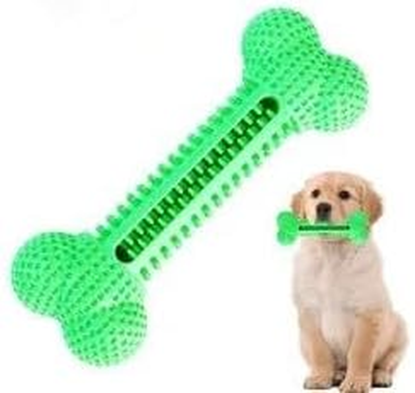 Patchy'S Pets Puppy and Dog Toothbrush Dental Chew Toy Bone, Teeth Cleaning, Teething, Soft Flexible Durable Rubber Dog Toys, Small Treat Holder, Puppy and Small Breeds, Non Toxic (Green)