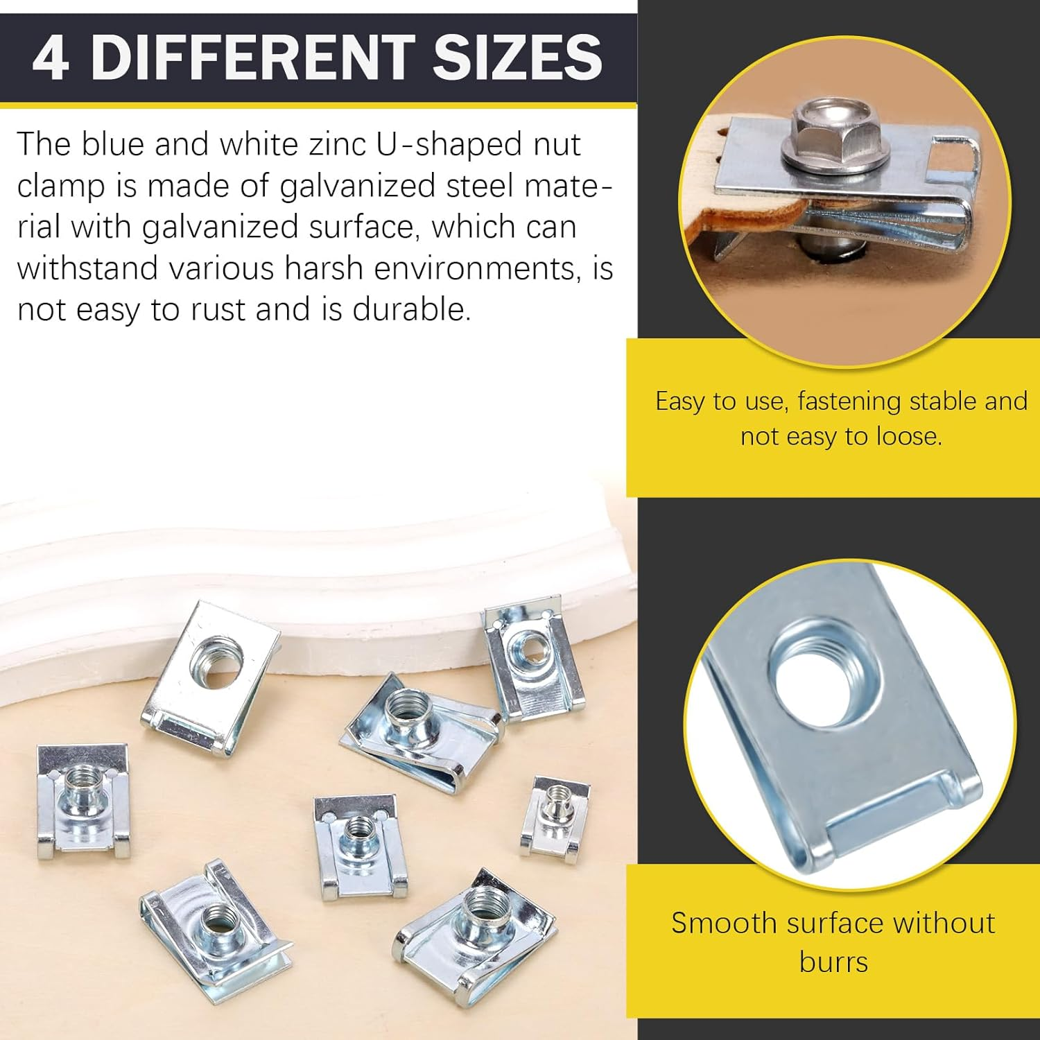 60Pcs M4 M5 M6 M8 Auto Car U-Clip, Automotive U Nut Clips U-Style Clip-On Nuts U Fastener Clips U Clip Nuts for Engine Fender Bumper Dash Door Panel Interior, Carbon Steel Zinc-Plated