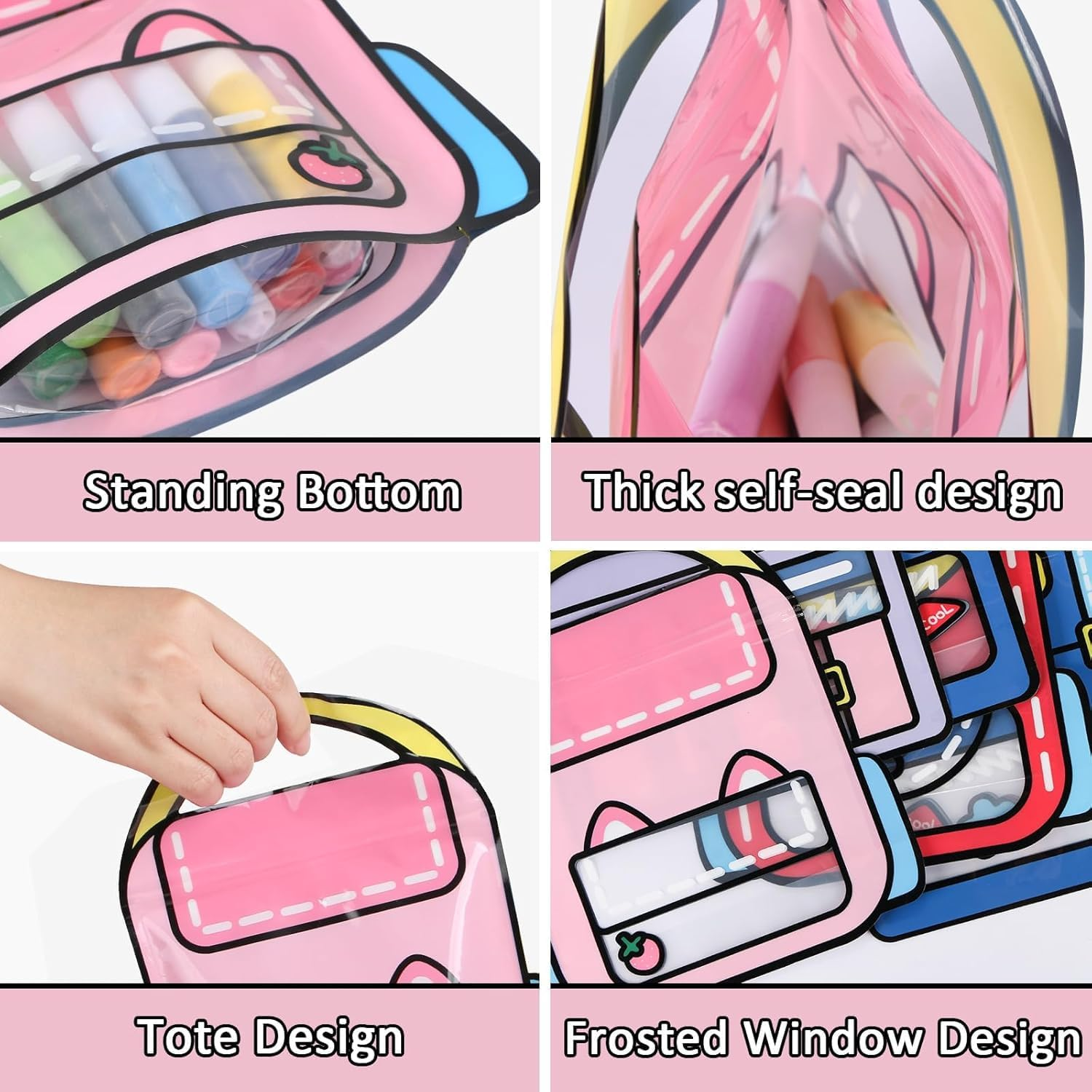 20 Pcs Reusable Party Favour Bags - Print with Handles | Ziplock Eco Goodie Bags for Birthdays, Beach Parties & Bush,Christmas Halloween Candy Bags image number 2