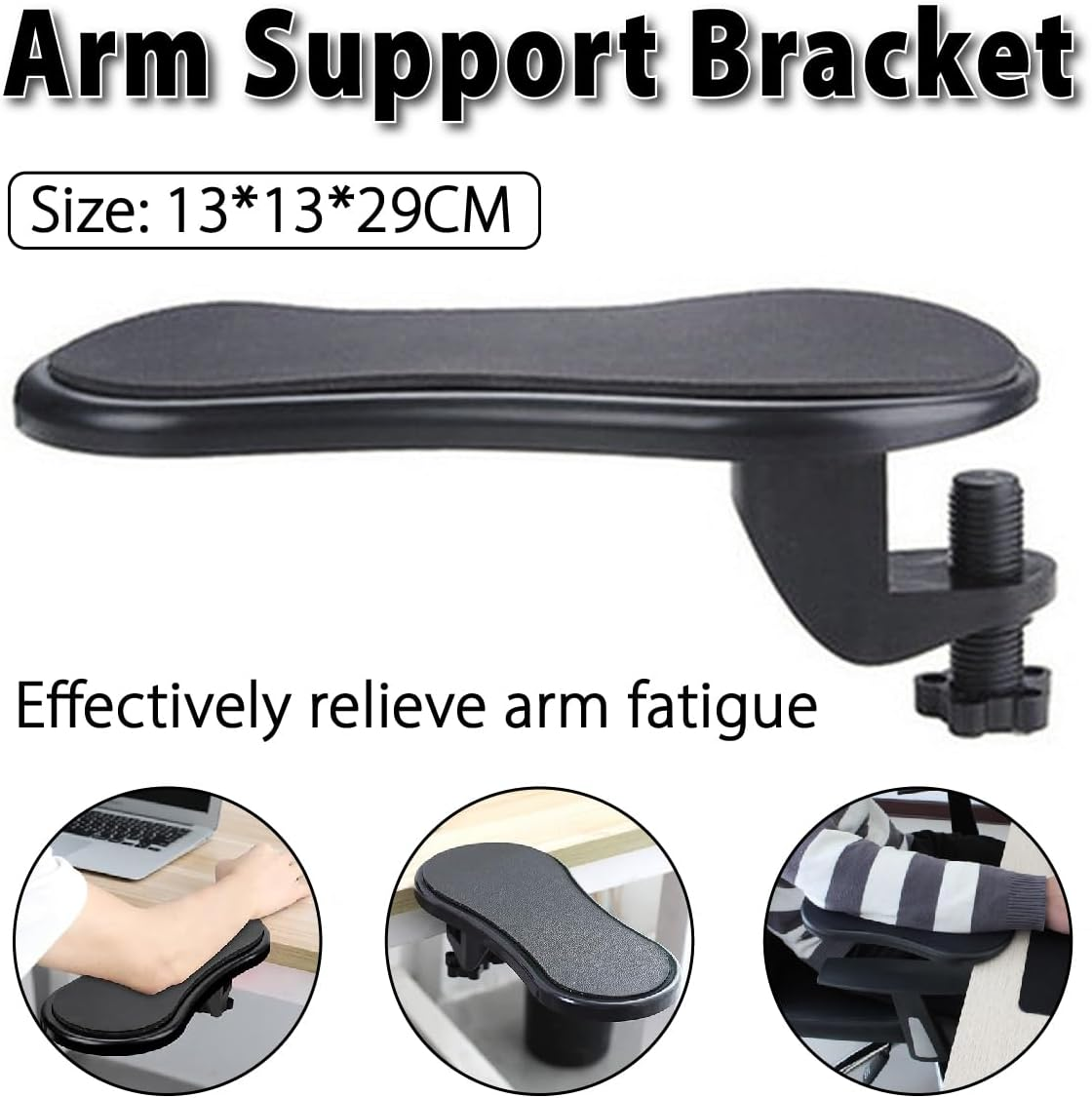 AIMALL 1PC Adjustable Arm Support Bracket Desk-Mounted Armrest with Sturdy ABS Plastic Relieves Arm Fatigue Fits Tables with Thickness of 1.57 Inches Ergonomic Design 13X13X29Cm image number 6