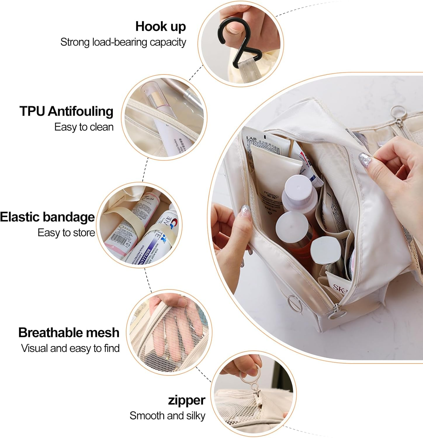 Vbvbip Foldable Travel Toiletry Bag - Waterproof Hanging Cosmetic Organizer with Clear Panel, Portable Makeup Pouch for Shower & Airplane Essentials​​