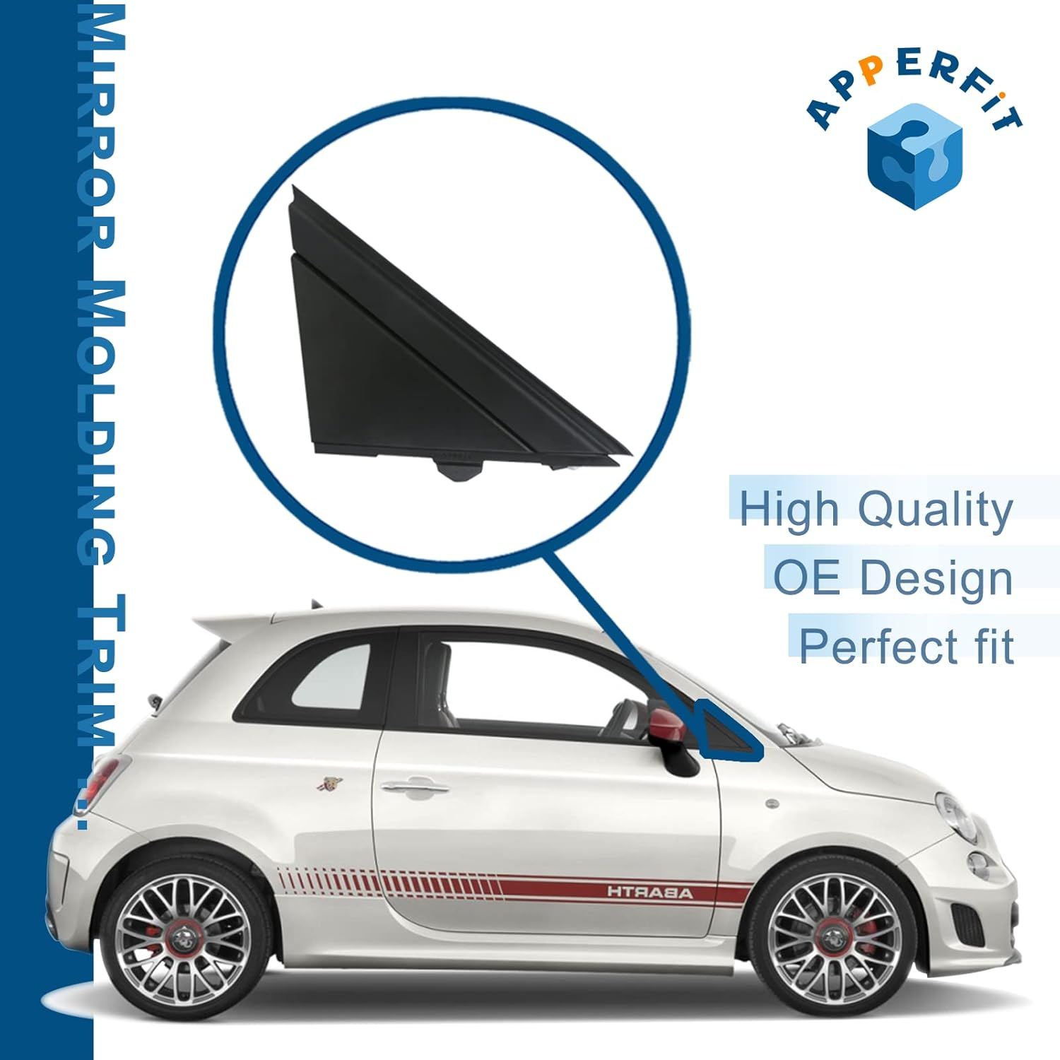 Apperfit Fiat 500 Door Mirror Flag Cover Molding (Matte Black) Left Driver & Right Passenger Side Compatible with 2012-2019 Fiat 500 Replaces 1SJ85KX7AA 1SD00KX7AA
