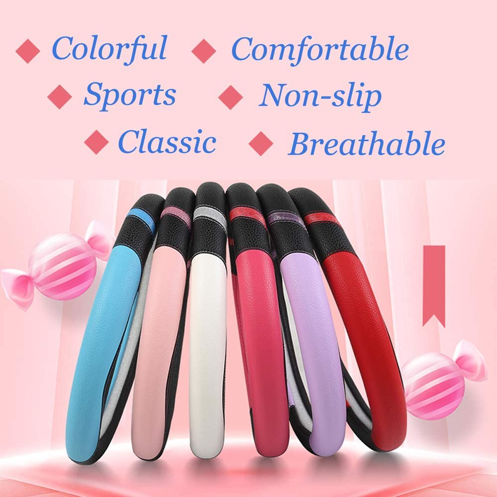 Steering Wheel Cover for Car Leather Universal Covers Men Women Fit Cars SUV Truck Pickup 15Inch (Lilac Color) image number 2