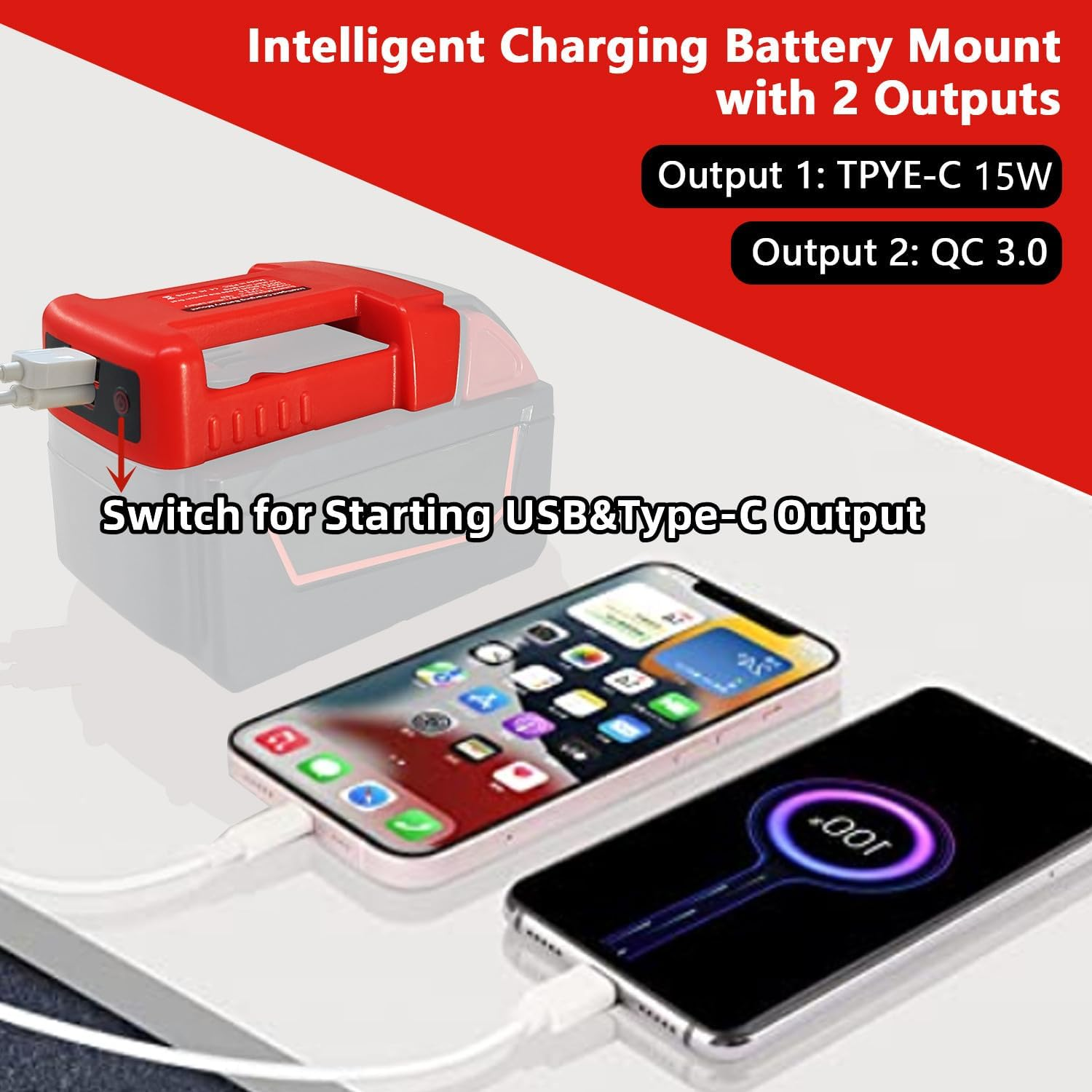 2 Packs USB Charger Adapter for Milwaukee M18 18V Lithium Ion Battery with USB & Type-C Fast Charging Power Wheel Adapter USB Charger (Adapters Only)