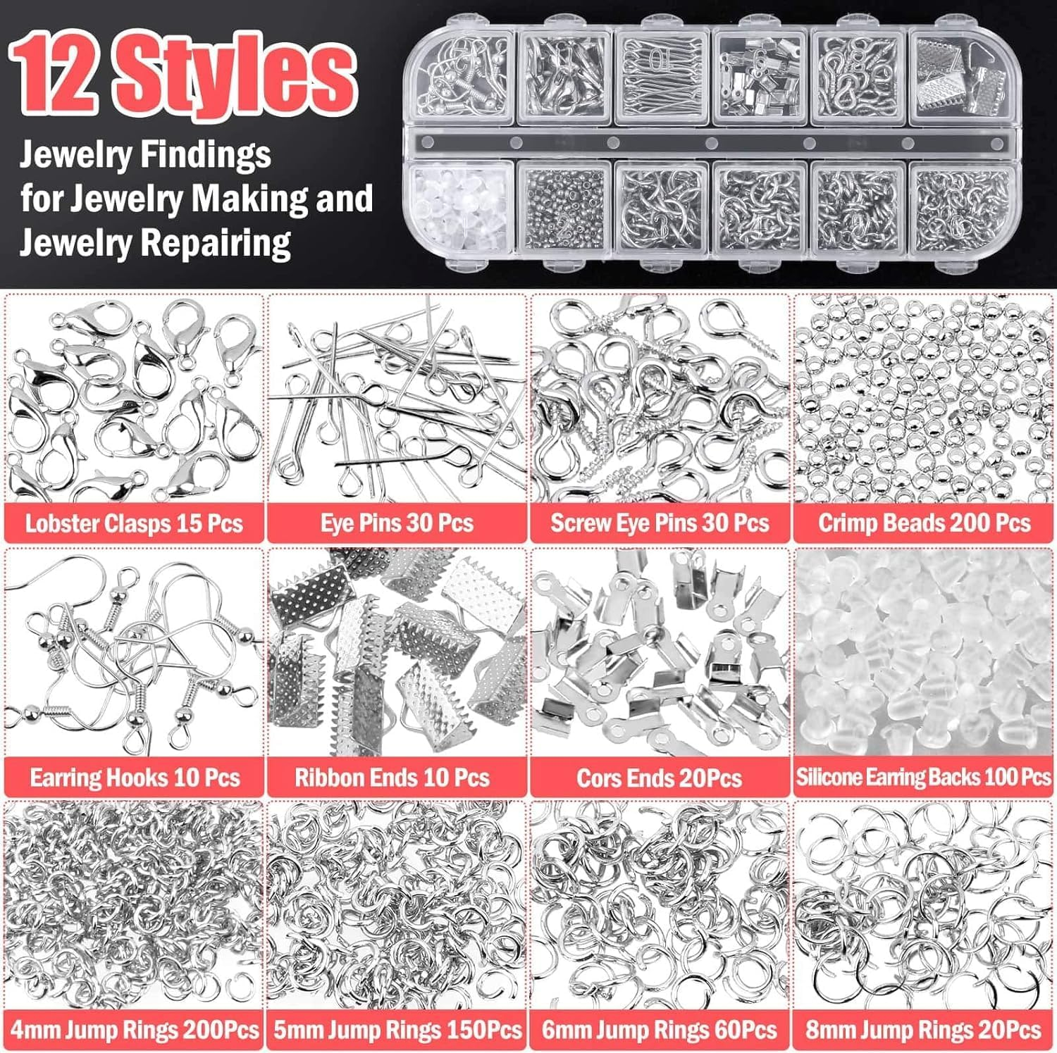 KEWAYO Jewelry Making Supplies Kit, Repair and Beading Supplies Kit with Craft Ring Wire, Tools, Pliers and Jewelry Findings image number 5