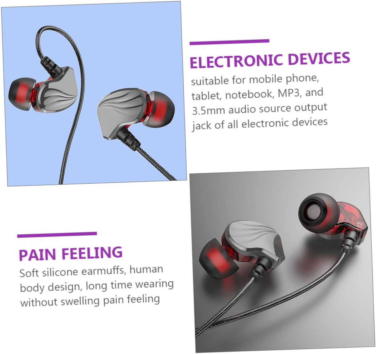 GARIOUANS Wired Headphones Plug Bass Headphone In-Ear Earphone for Mobile Sound Cord Earphones Suitable for Phone and Tablet Use image number 6