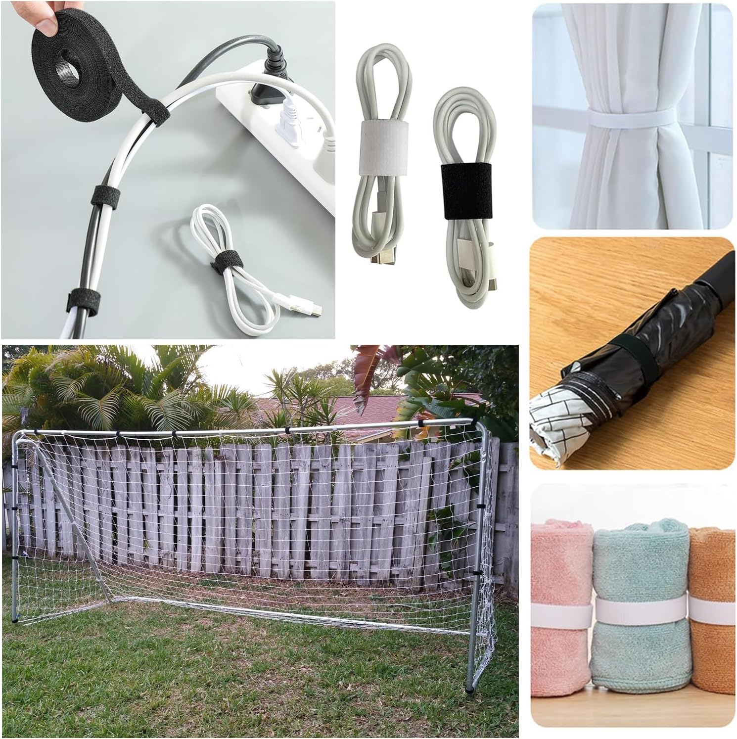 Yharnamite 2 Pcs Fastening Tape Hook and Loop Cable Ties, Self Adhesive Velcro Tape, Reusable Strong Sticky Back Fastening Tape for Cable Management, Cord Organizer Straps(10M) image number 3