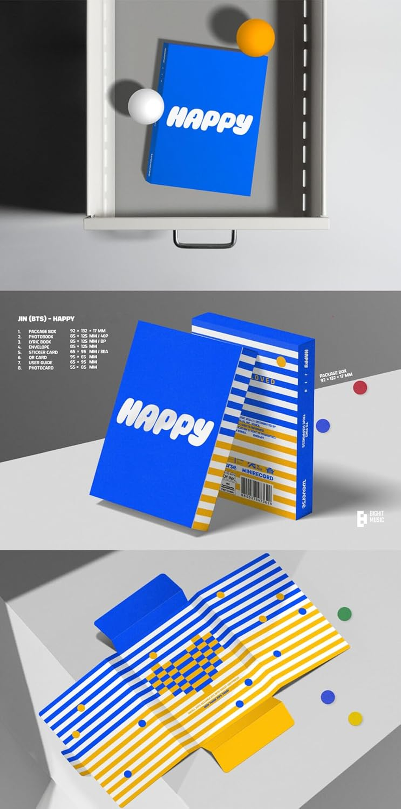 BTS JIN Happy 1St Album Weverse Albums Version Box+40P Photobook+8P Lyric Book+3Ea Sticker Card+1P QR Card+1Ea User Guide+1P Photocard+Tracking Sealed Bangtan image number 2