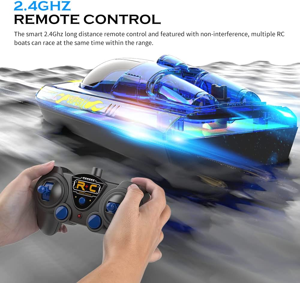 B-Qtech Remote Control Boat for Kids, 20KM/H High Speed RC Racing Boat with LED Light, 2 Rechargeable Batteries Long Playing, RC Boat Toys Gifts for Adults and Kids Pools Lakes Swimming Pool image number 5
