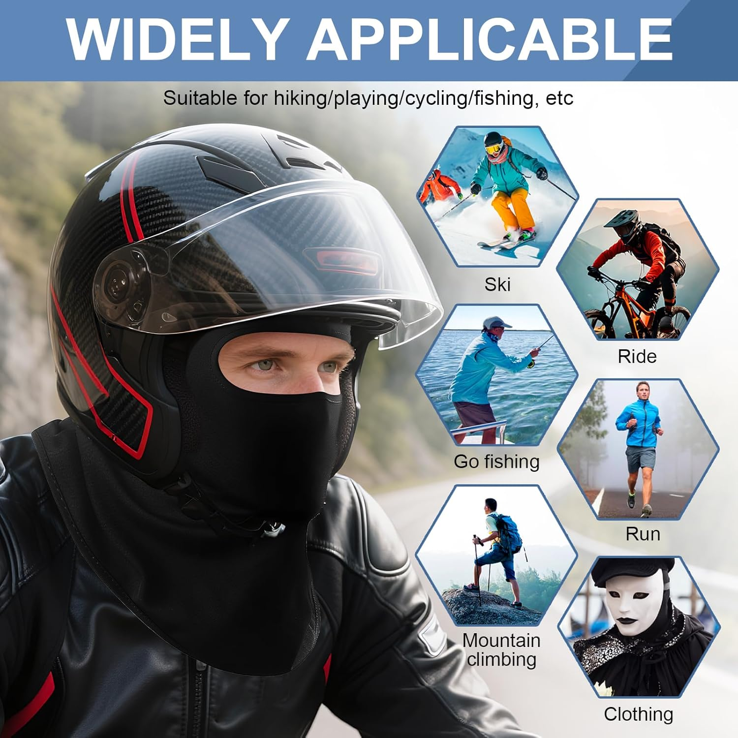 Coastalpure Balaclava Face Mask for Men & Women, Breathable Black Sun Protection for Motorcycle, Ski, Outdoor Sports, One Size Fits Most Adults (22-24In Head Circumference), Fits under Helmet image number 3