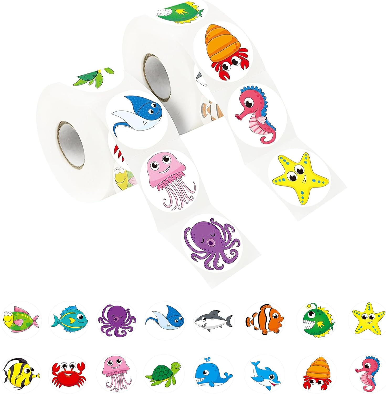 Betterjonny 1000Pcs Animal Stickers, 2.5Cm round Marine Sea Stickers 16 Patterns Ocean Rolls round Motivational Labels for Envelope Card Party Decor Teacher Classroom image number 1