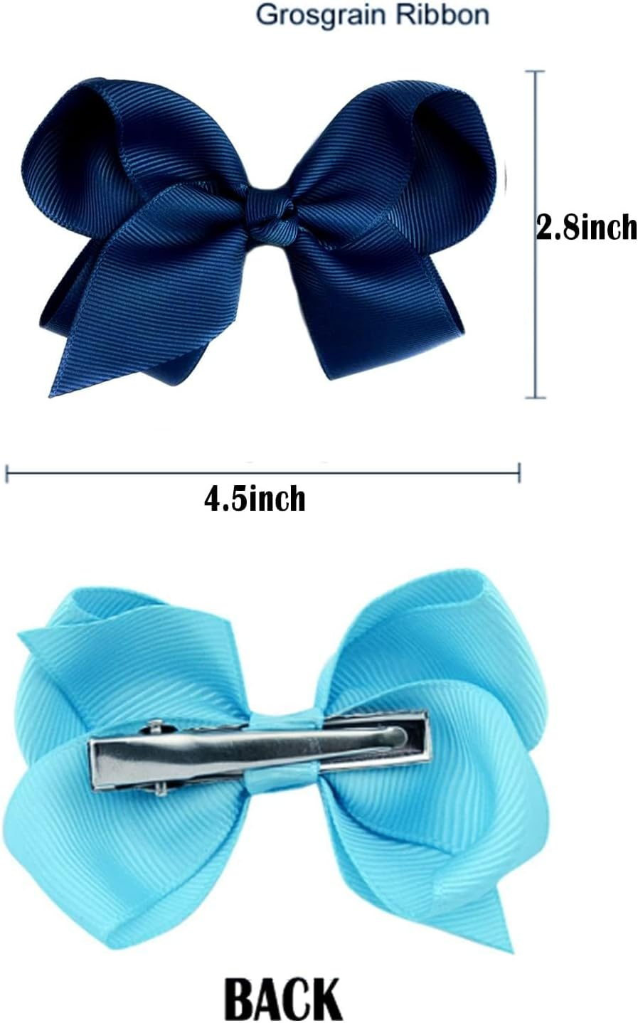 6 PCS Hair Bows for Girls 4.5" Alligator Clips with Grosgrain Ribbon, Solid Colors, Toddler Hair Accessories (Navy Blue)