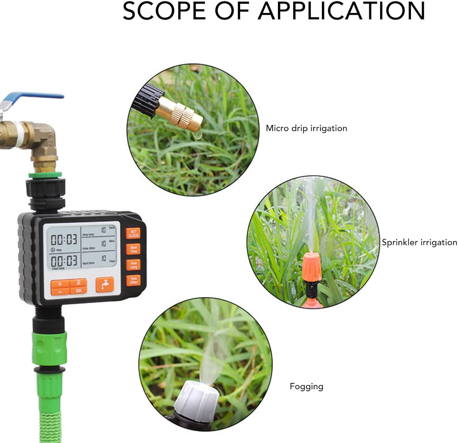 Sprinkler Timer Outdoor, Hose Timer for Automatic Watering, Digital Pogrammable Water Timer for Garden, Irrigation Controller Timer for Plants Lawn, Atomized Microspray image number 5