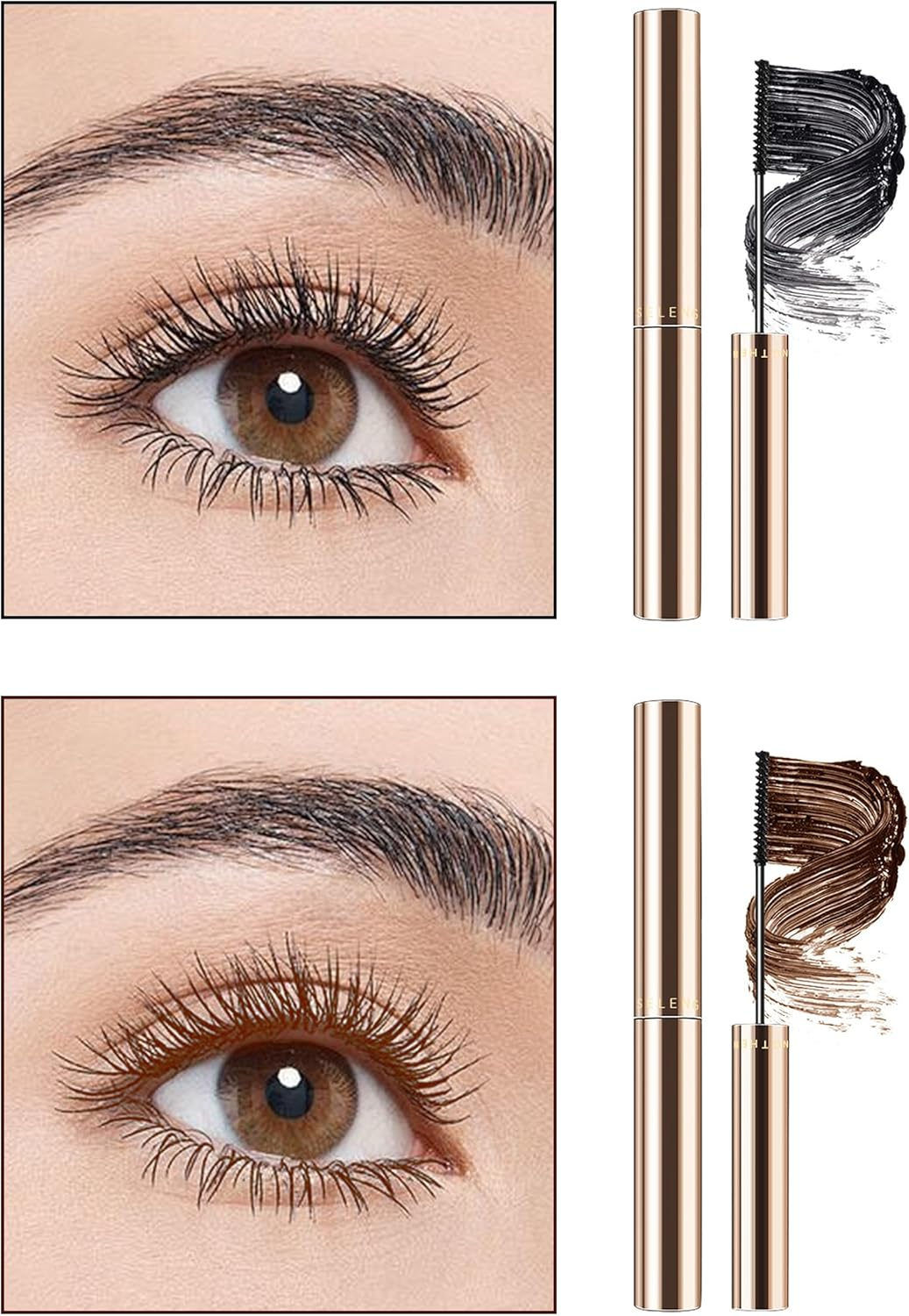 Erinde Pack of 2 Black and Brown Mascara with Fine Brush, Waterproof Mascara, Long-Lasting and Smudge-Proof Mascara, Extremely Volume, Natural Long Eyelashes, Swinging & Voluminous, Clump-Free image number 3