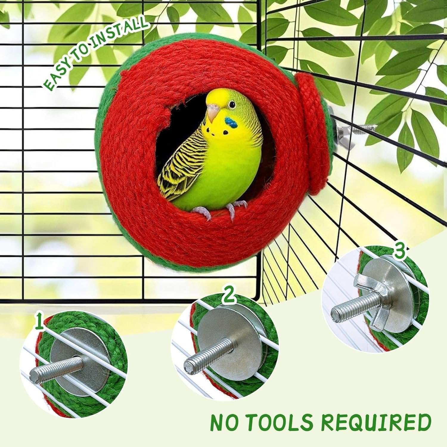 Kathson Bird Nest, Parrot Rearing House, Parakeet Hut Made of Coconut Shell, Hanging Budgie Nesting House with Coconut Fibre, Cockatiel Bed for Parakeet Lovebird image number 3