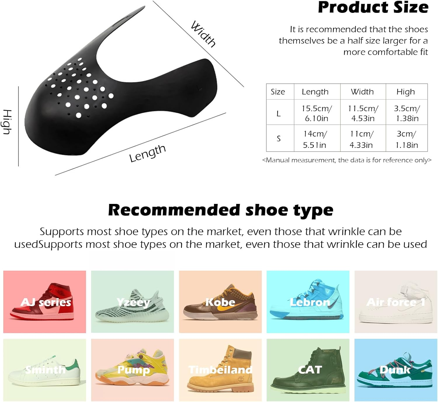 8 Pairs Anti-Wrinkle Shoe Crease Protectors for Air Force Shoes, Sneakers and Casual Shoes, Toe Box Crease Protectors Prevent Sports Shoes Crease Guard for Men'S 9-12/ Women'S 4-8 image number 1