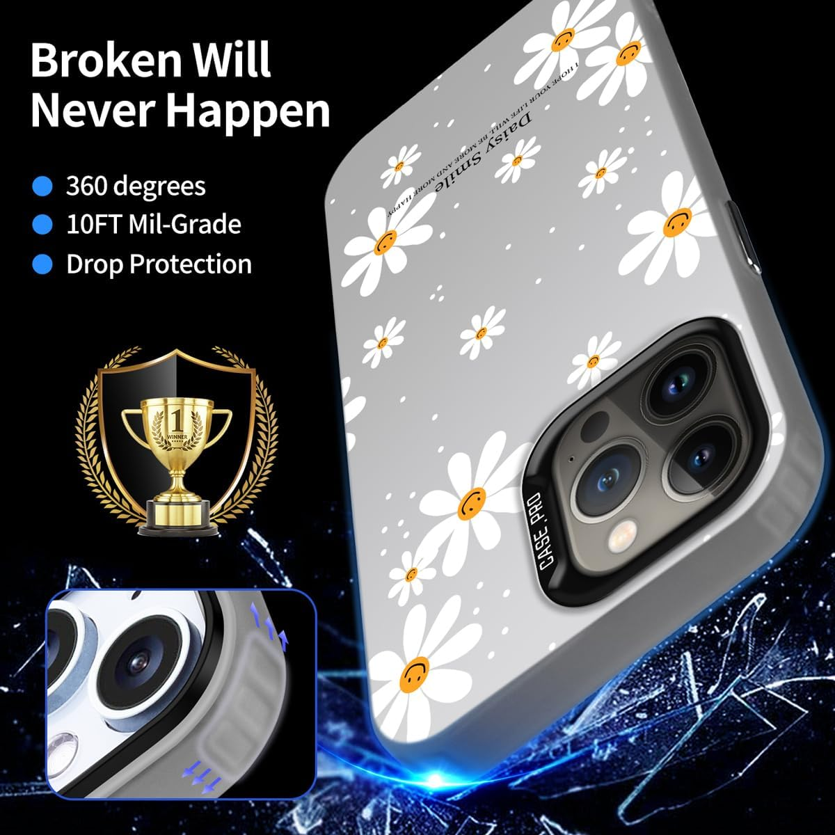 YUXING Mobile Phone Case for Vivo V50 Lite 5G/4G Case Ultra Thin Shockproof Protective Case with Flowers Animal Graffiti Art Pattern Design Slim Bumper Case Cover, Daisy image number 3