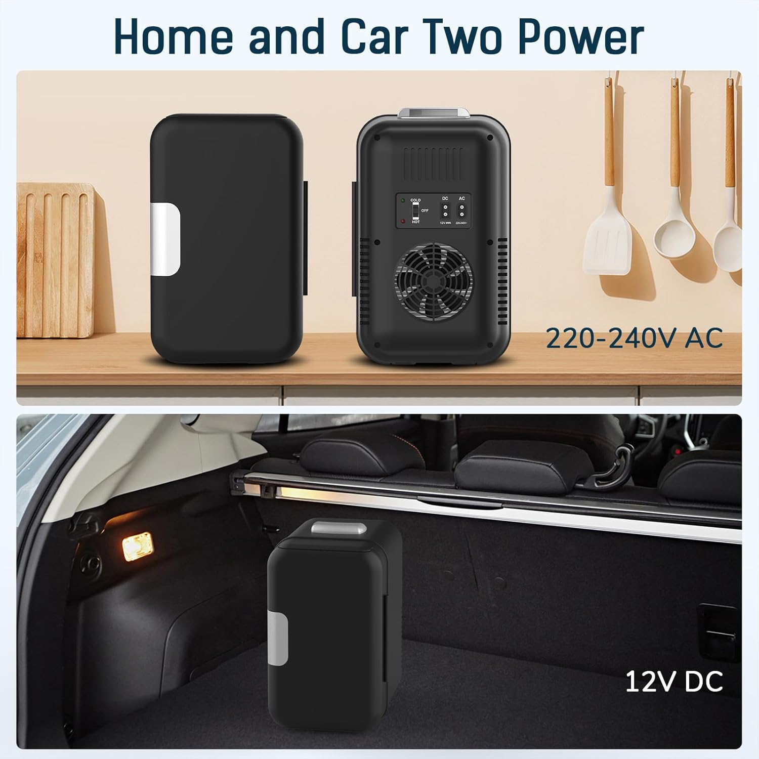 ADVWIN Black Mini Fridge for Bedroom - Portable 4L/6 Can Electric Plug in Cooler & Warmer for Food, Drinks, Beauty & Makeup, Black image number 1