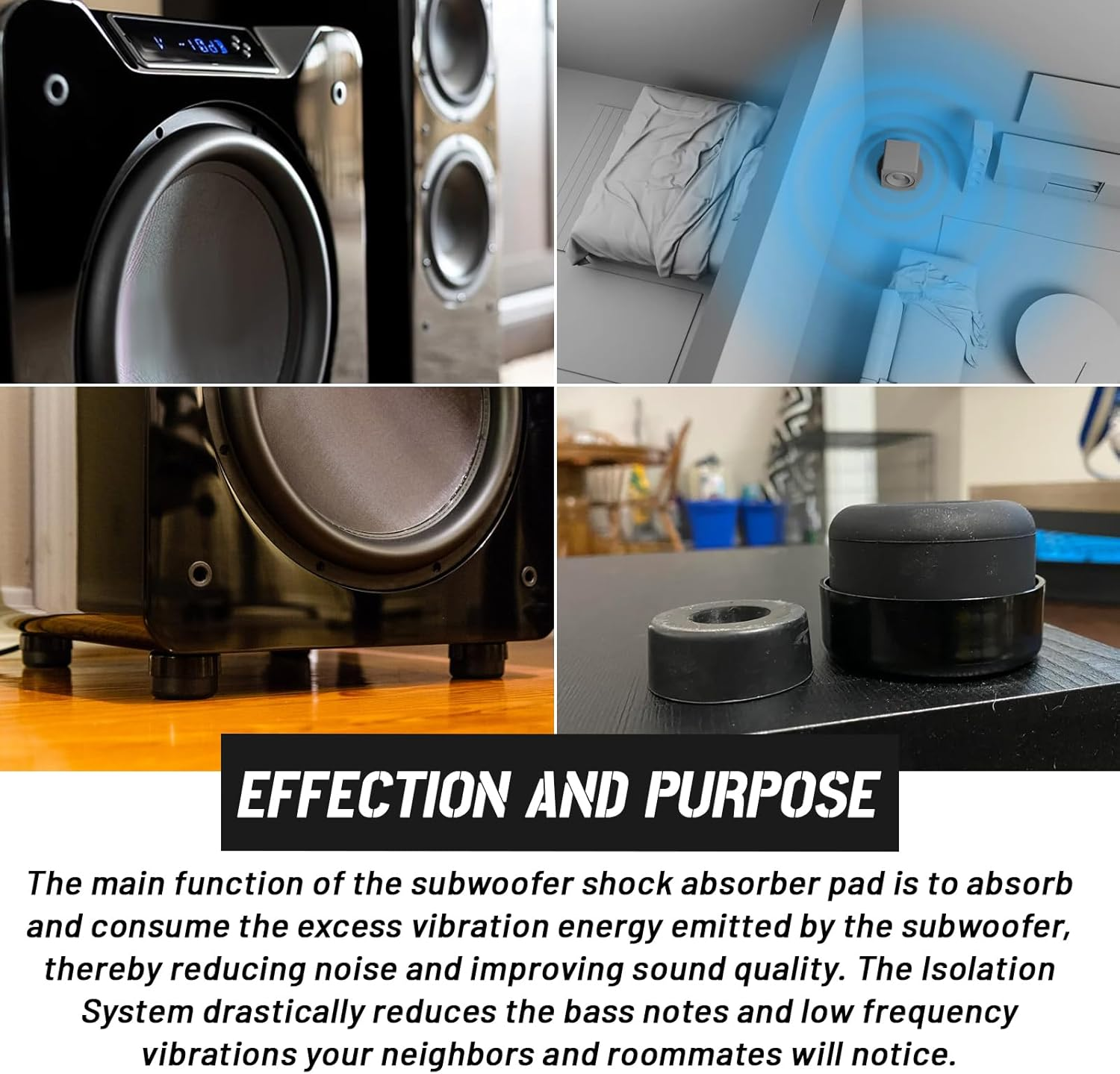 HQPARRTS 4Pcs Subwoofer Isolation Pad Subwoofer Isolation System Compatible with Nearly Every Subwoofer Brand and Model （Black） image number 1