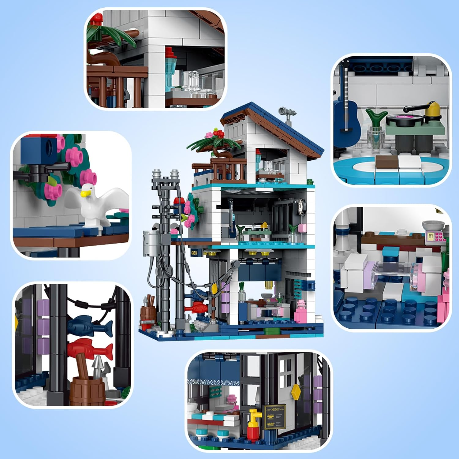 3 in 1 Beach House Building Set, Modern Seaside Villa with Light, Friends Vacation Cottage, Japanese Architecture Model Toys Gifts for Kids Adult Age 8+(813 Pcs)