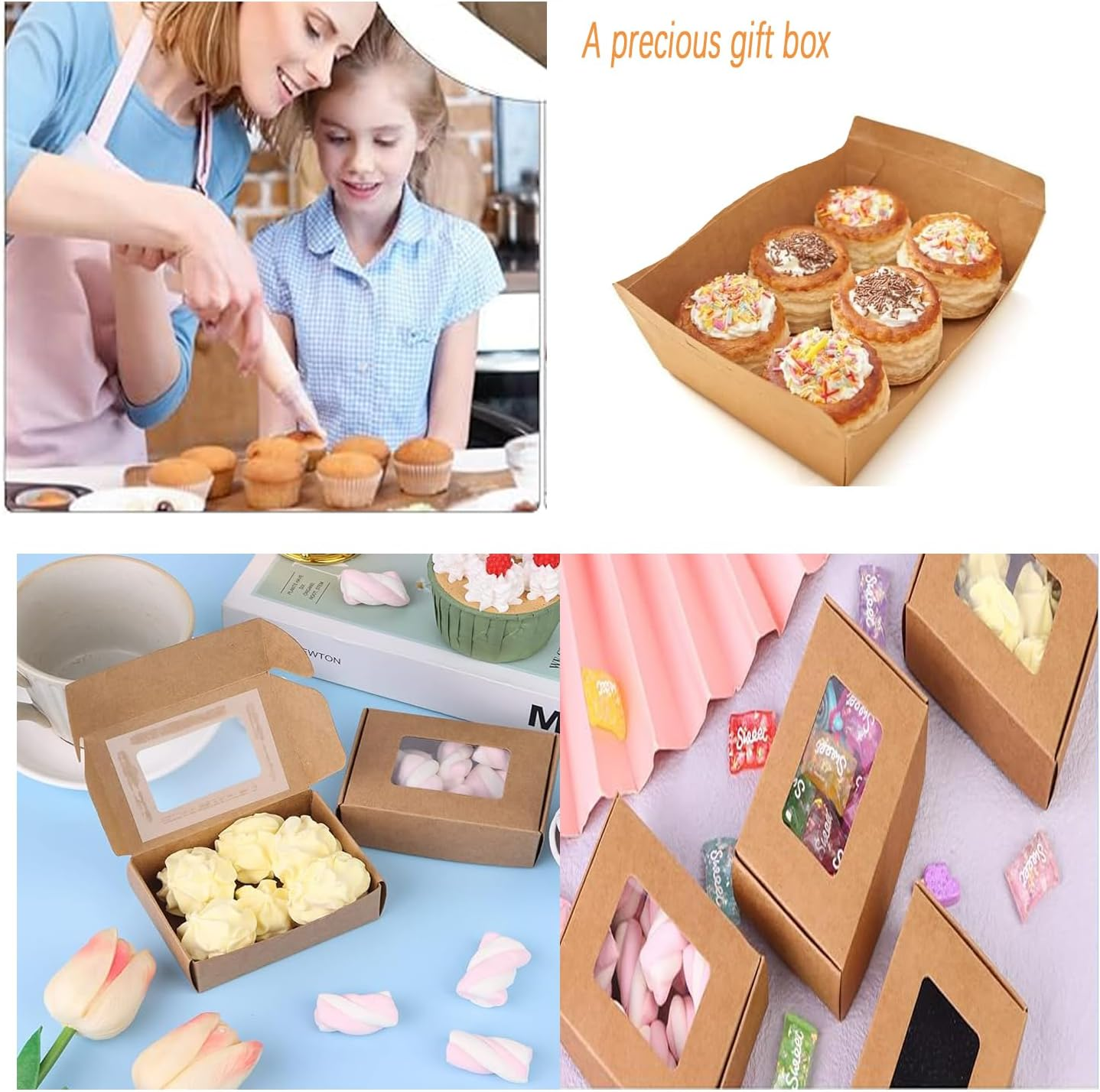 Lxcshljx 50Pcs Small Rectangle Kraft Paper Box with Transparent Windows - Brown Bakery, Treat Gift, Present Packaging for Candy, Chocolate, Jewelry image number 2