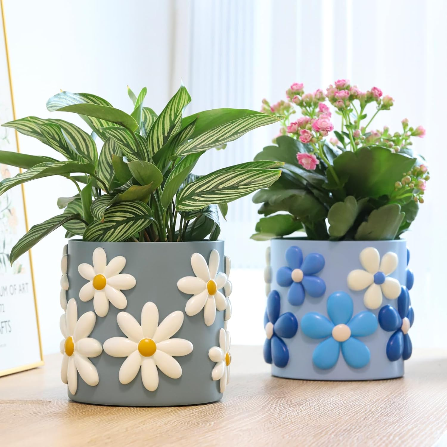 GUGUGO Colorful Flowers Planters Cute Unique Rainbow Planter with Drainage, Vintage Retro Flower Plant Pots for Indoor & Outdoor Plants, Eclectic Succulent Gardening Pot for Boho Modern Home D&eacute;cor-D image number 3